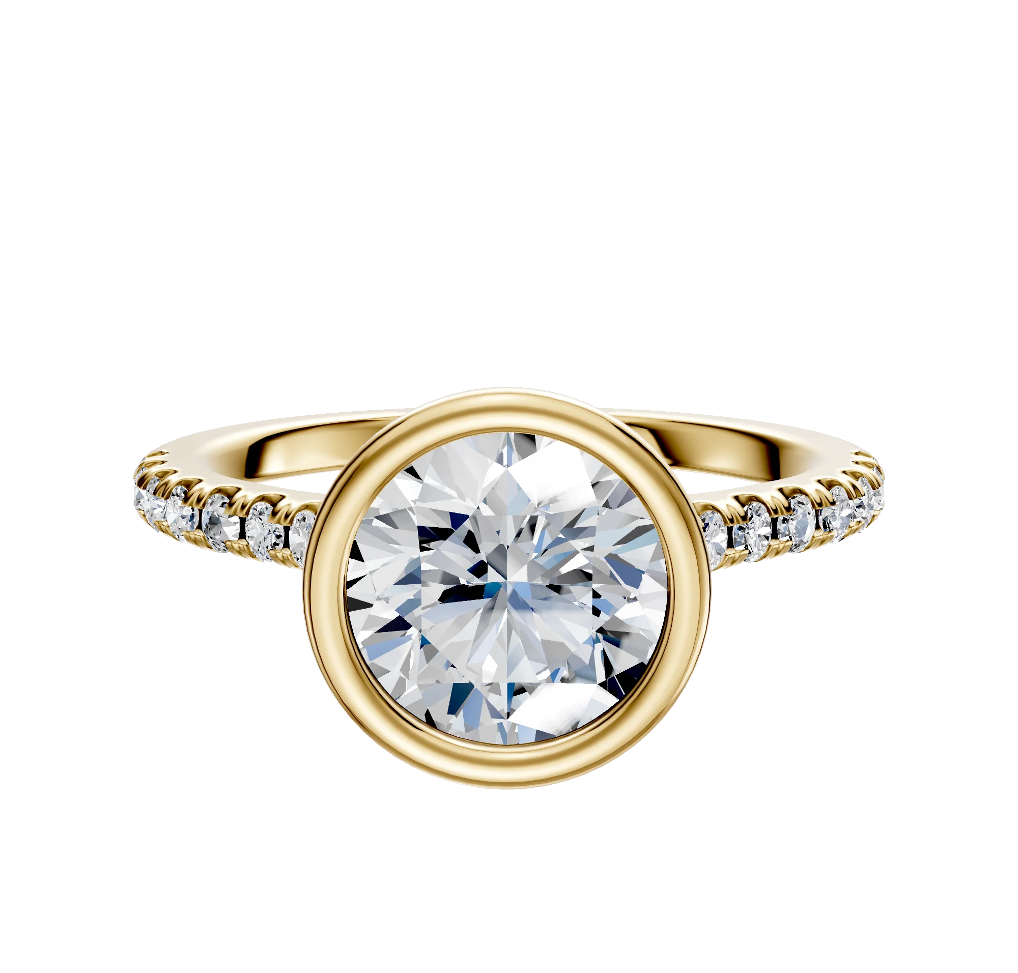 14K Yellow Gold Bezel Full Bezel North/South Cathedral Dome 1-Row-Pave 2.5mm Engagement Ring