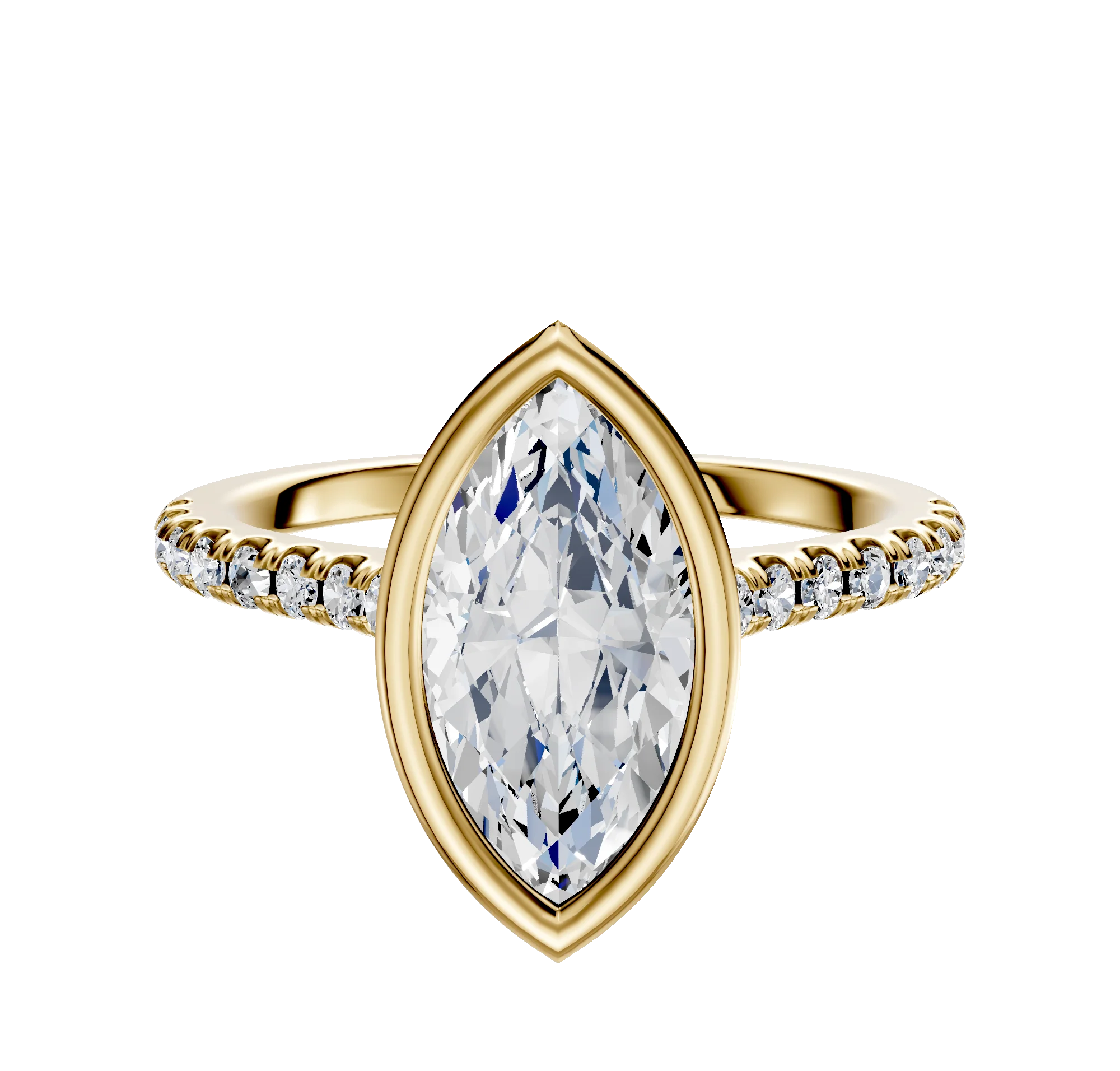 14K Yellow Gold Bezel Full Bezel North/South Cathedral Dome 1-Row-Pave 2.5mm Engagement Ring