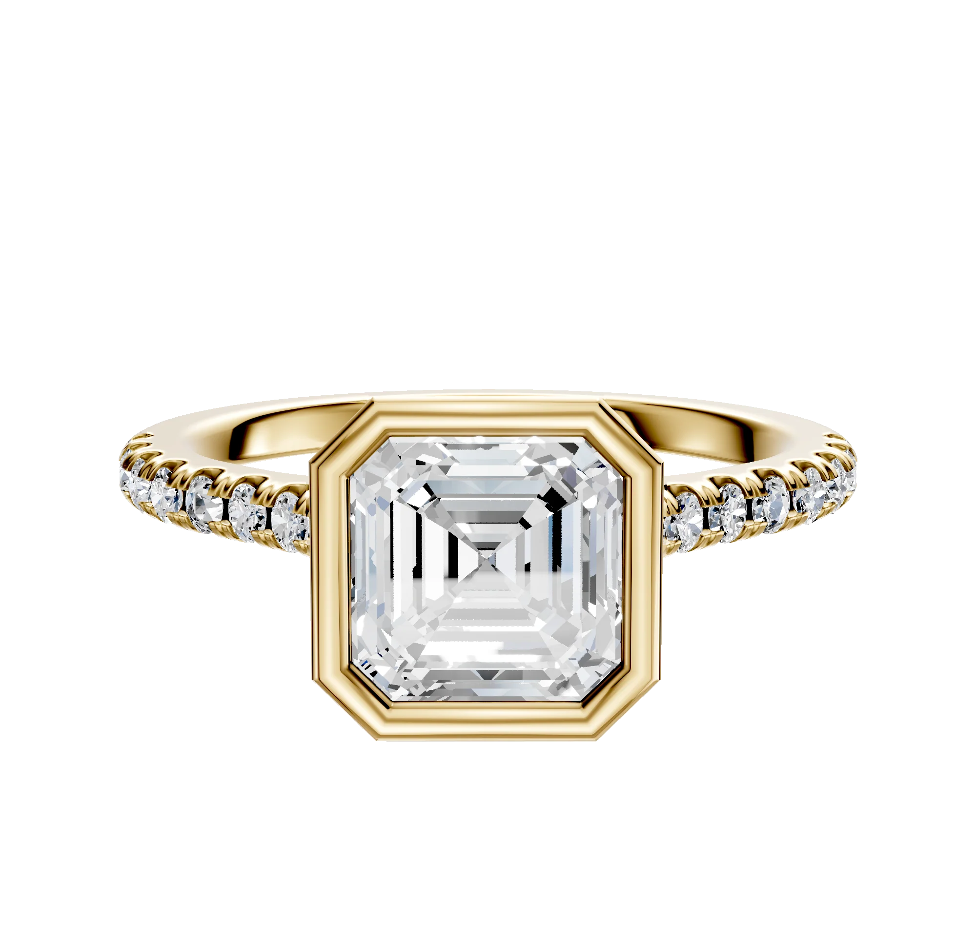 14K Yellow Gold Bezel Full Bezel North/South Cathedral Dome 1-Row-Pave 2.5mm Engagement Ring