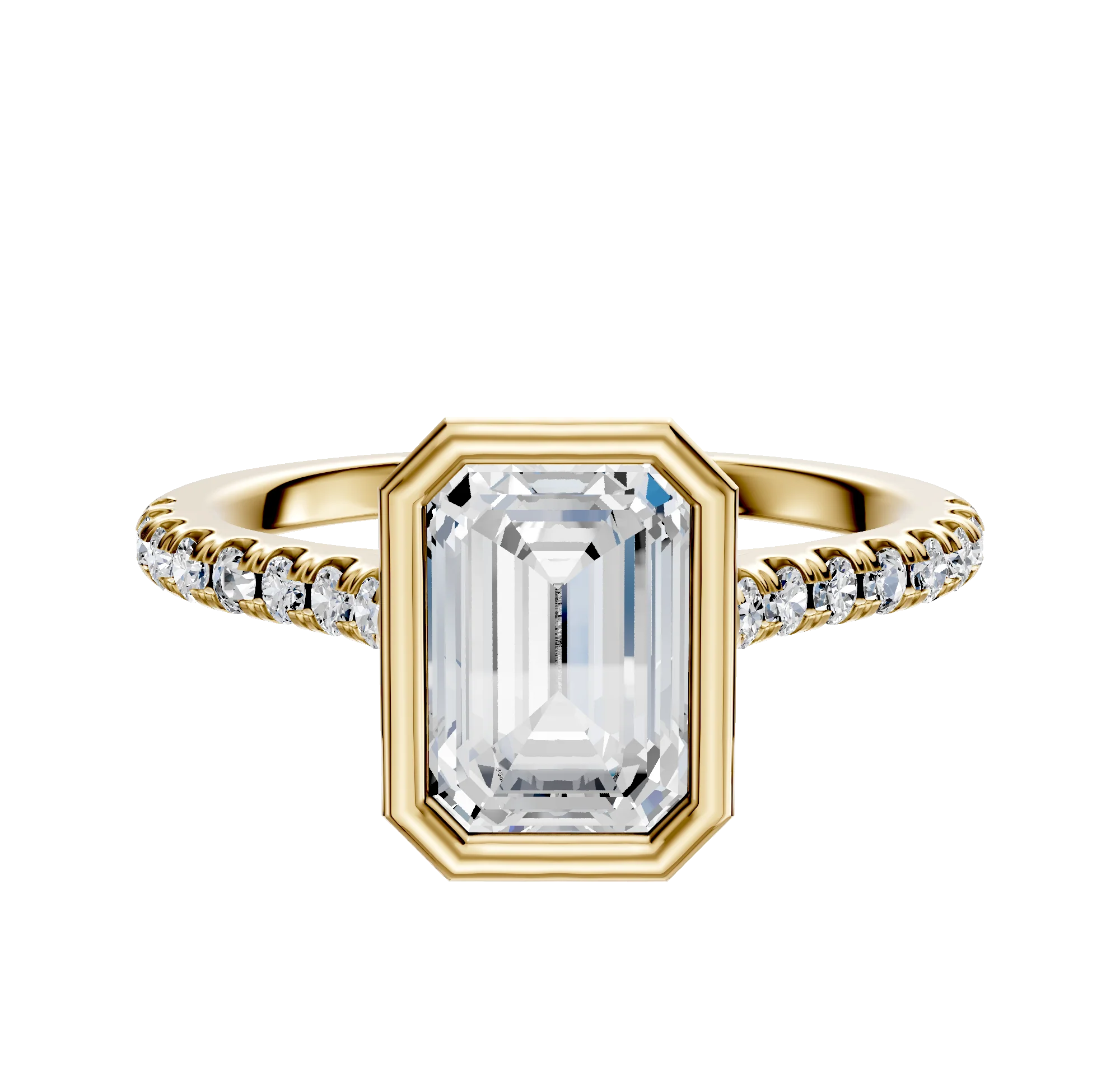 14K Yellow Gold Bezel Full Bezel North/South Cathedral Dome 1-Row-Pave 2.5mm Engagement Ring