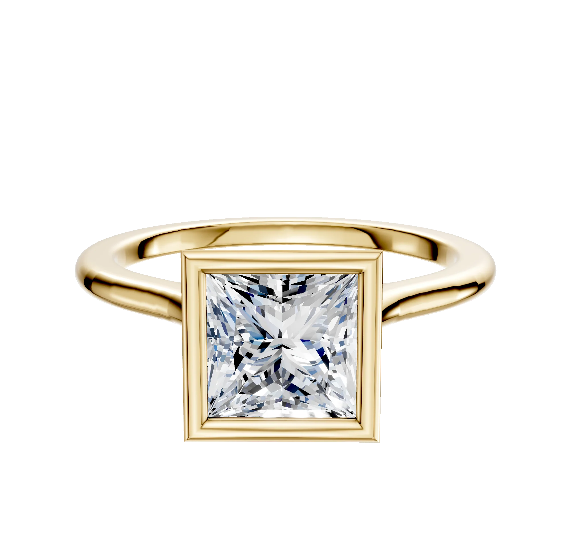 14K Yellow Gold Bezel Full Bezel North/South Cathedral Dome 1.5mm Engagement Ring