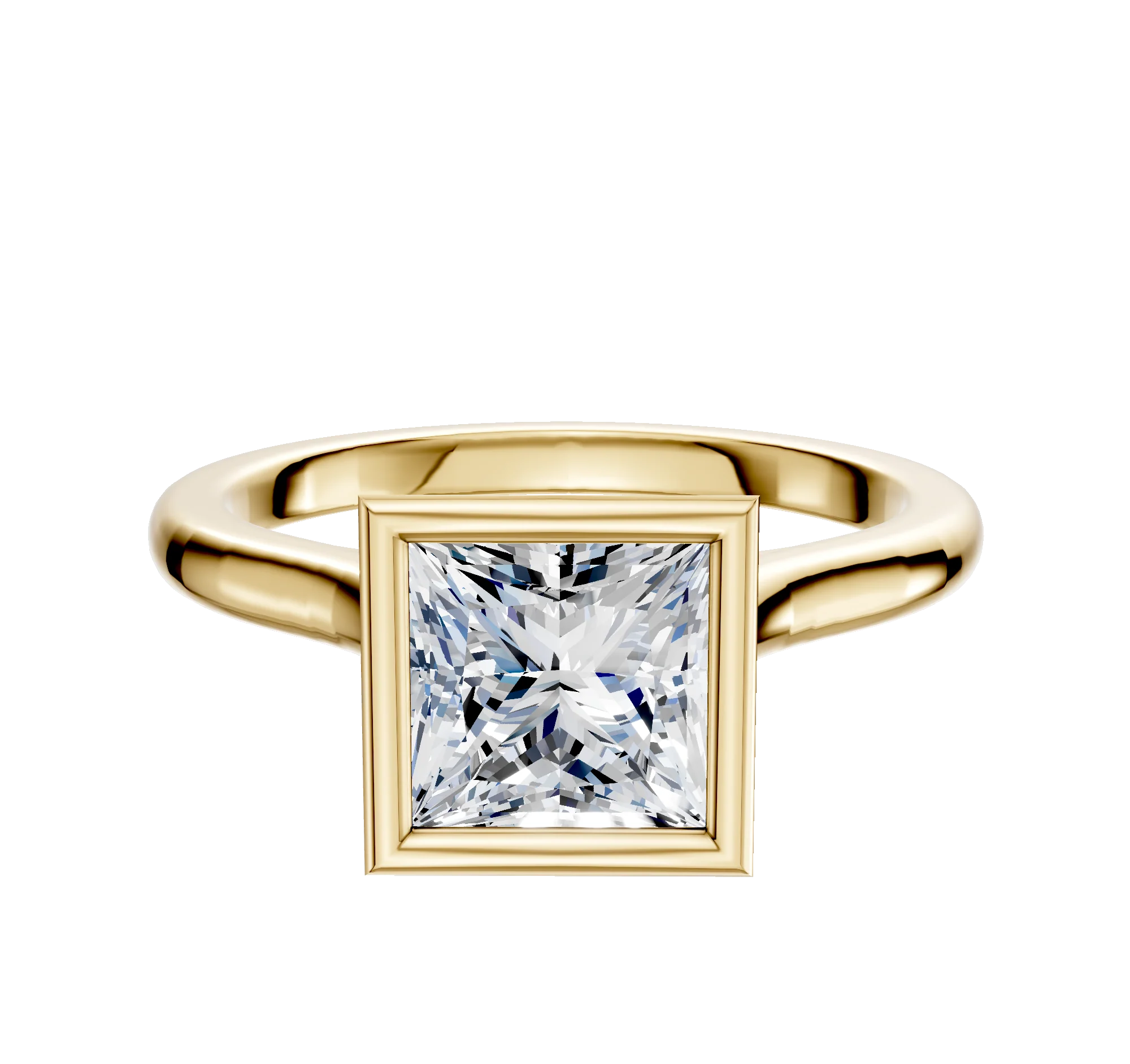 14K Yellow Gold Bezel Full Bezel North/South Cathedral Dome 2.0mm Engagement Ring