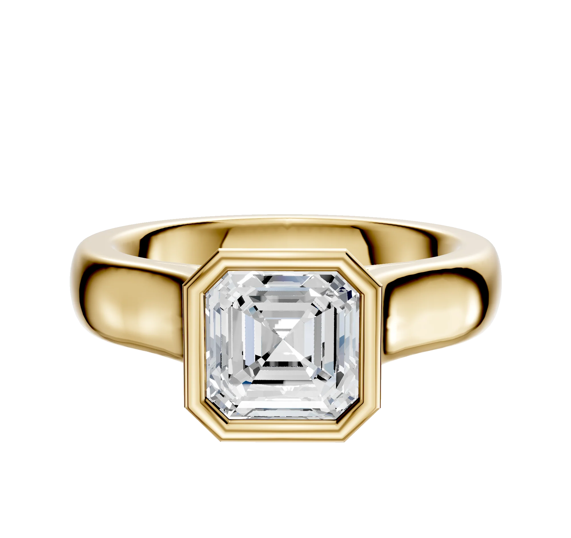 14K Yellow Gold Bezel Full Bezel North/South Cathedral Dome 4.0mm Engagement Ring