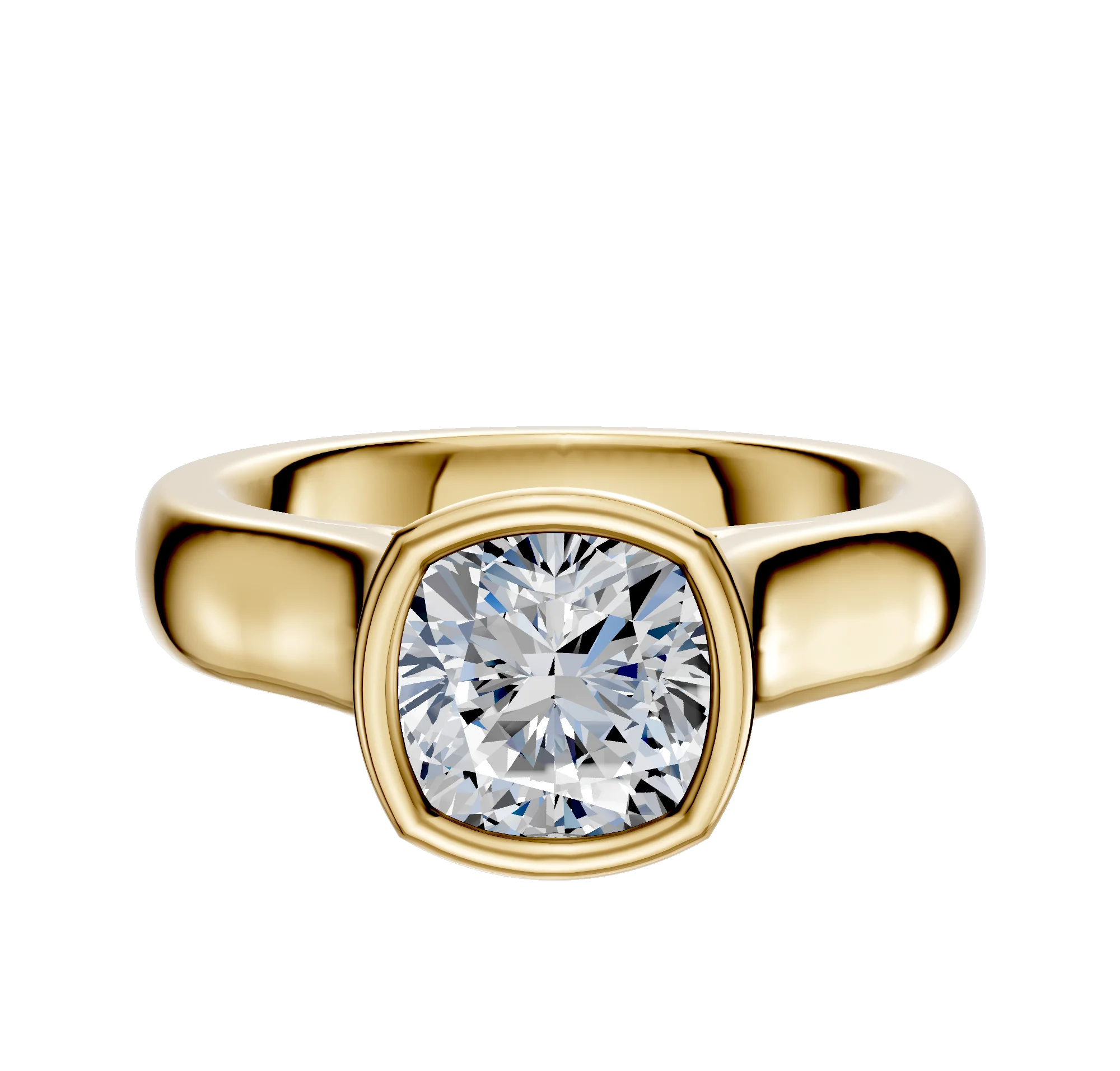 14K Yellow Gold Bezel Full Bezel North/South Cathedral Dome 4.0mm Engagement Ring