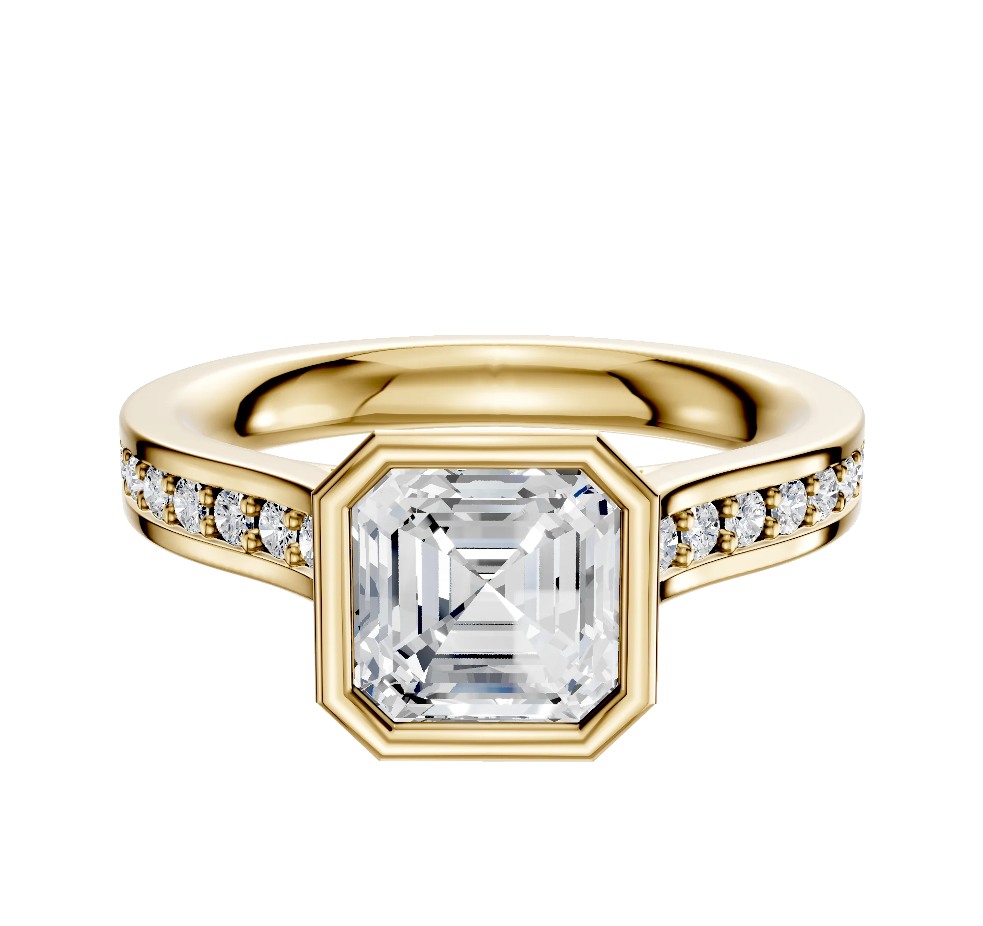 14K Yellow Gold Bezel Full Bezel North/South Cathedral Flat 1-Row-Pave 2.5mm Engagement Ring