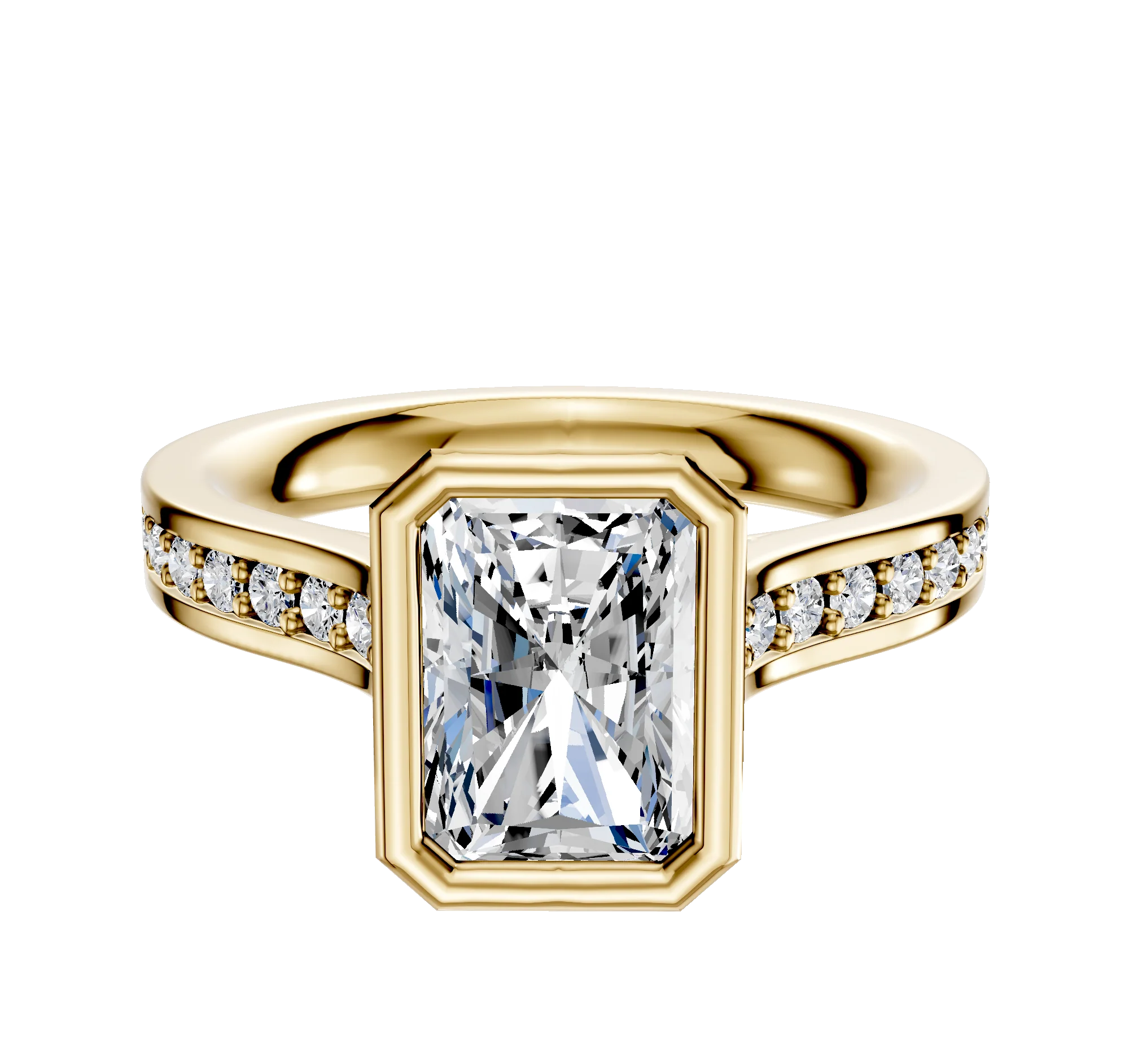 14K Yellow Gold Bezel Full Bezel North/South Cathedral Flat 1-Row-Pave 2.5mm Engagement Ring