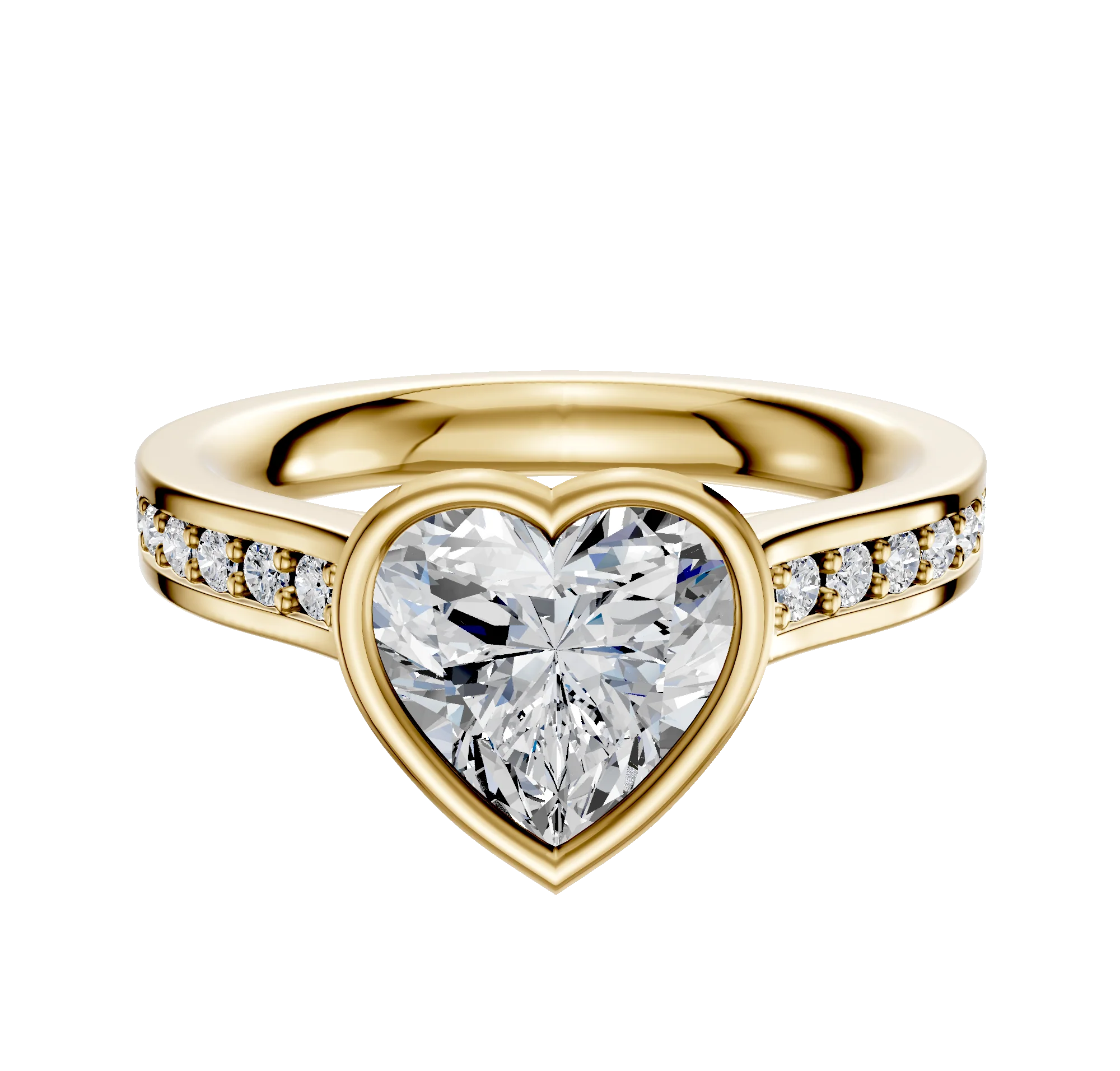 14K Yellow Gold Bezel Full Bezel North/South Cathedral Flat 1-Row-Pave 2.5mm Engagement Ring