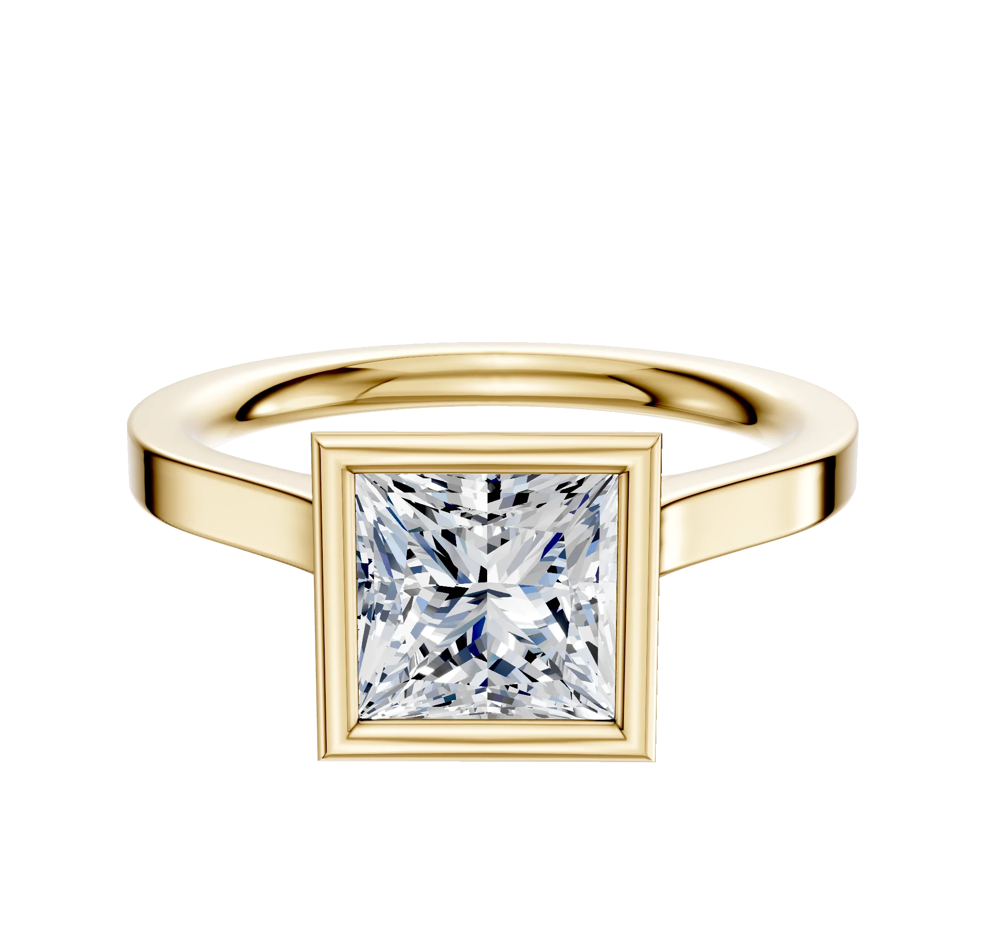 14K Yellow Gold Bezel Full Bezel North/South Cathedral Flat 2.0mm Engagement Ring