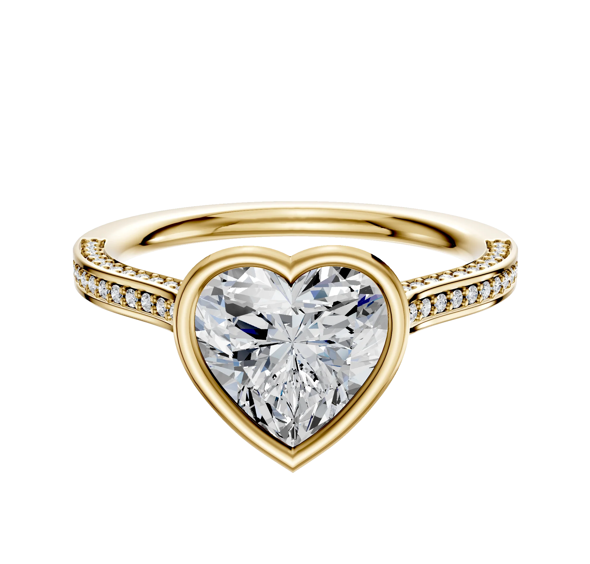 14K Yellow Gold Bezel Full Bezel North/South Cathedral Flat 3-Row-Pave 2.0mm Engagement Ring