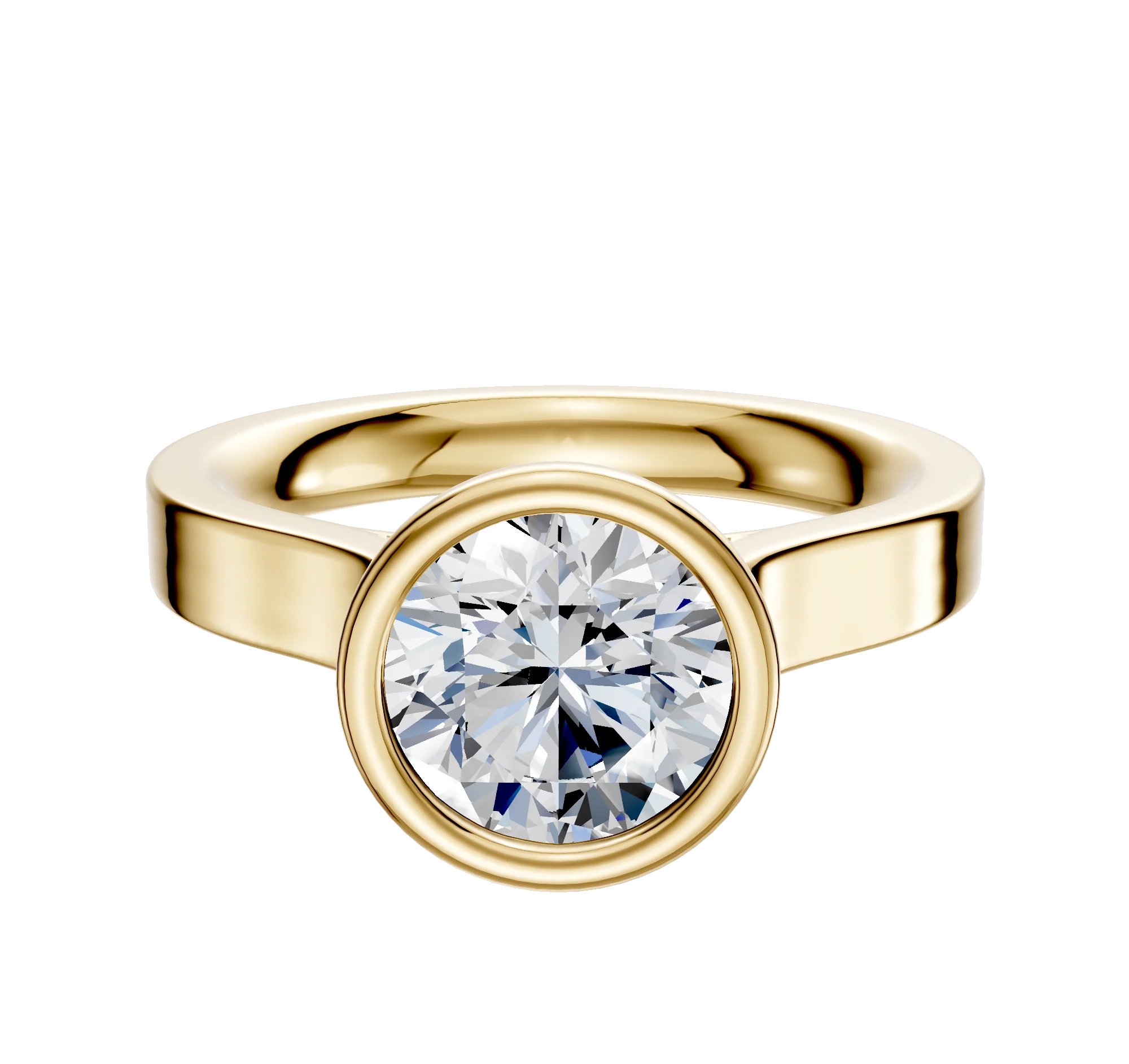 14K Yellow Gold Bezel Full Bezel North/South Cathedral Flat 3.0mm Engagement Ring