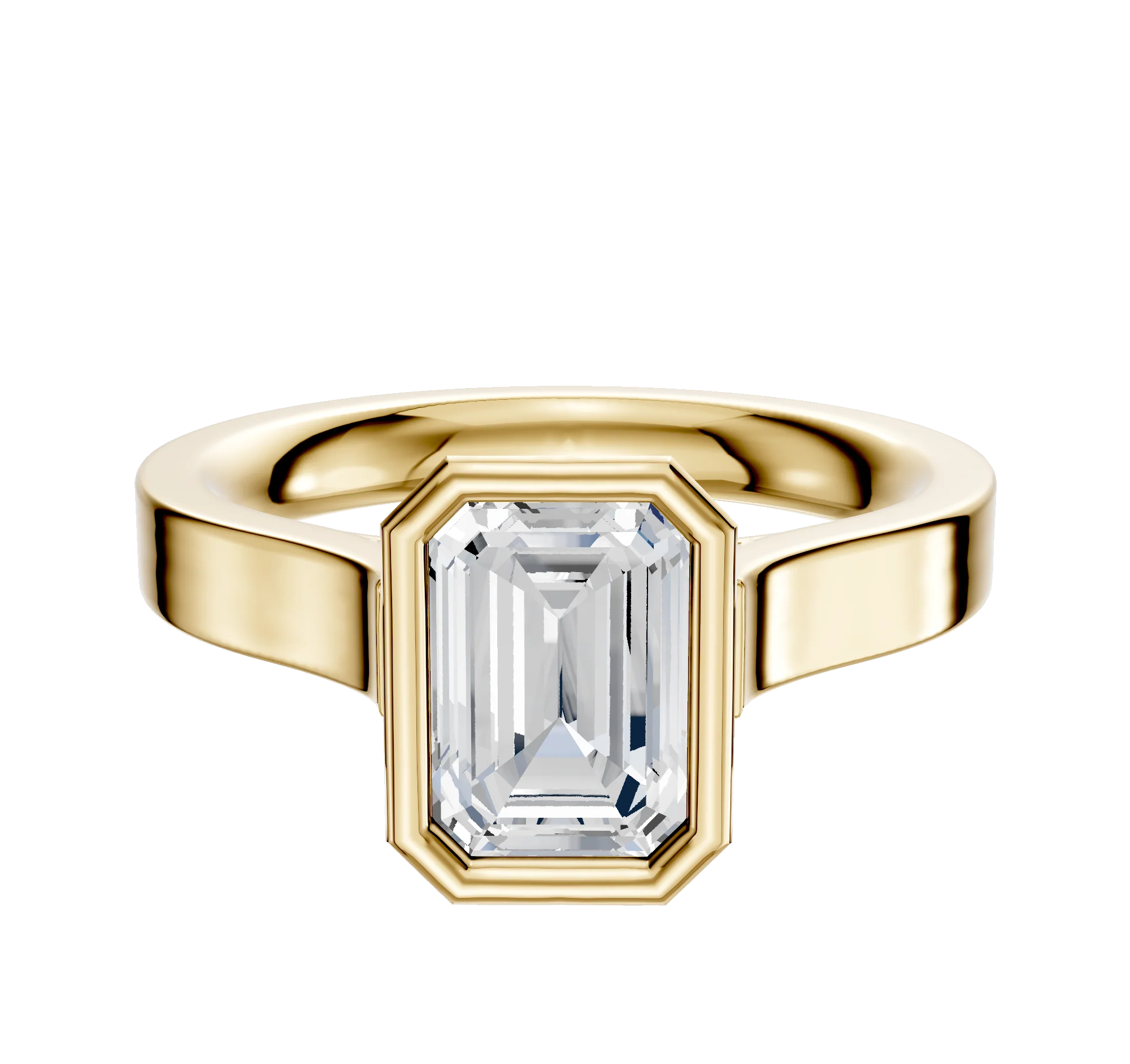 14K Yellow Gold Bezel Full Bezel North/South Cathedral Flat 3.0mm Engagement Ring