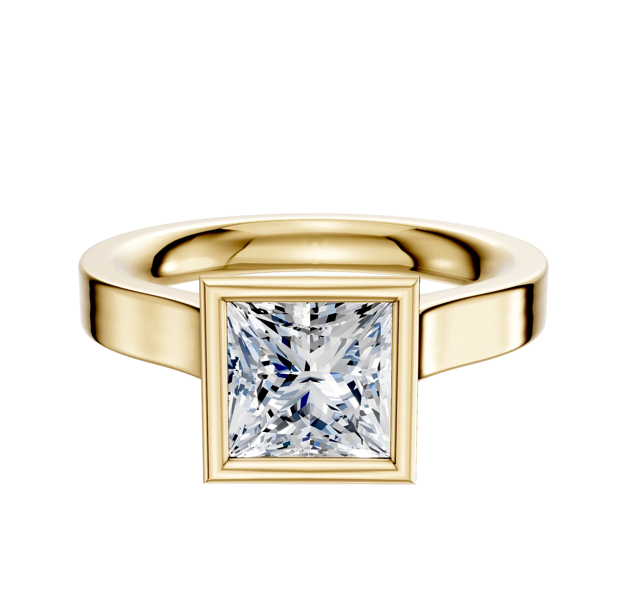 14K Yellow Gold Bezel Full Bezel North/South Cathedral Flat 3.0mm Engagement Ring