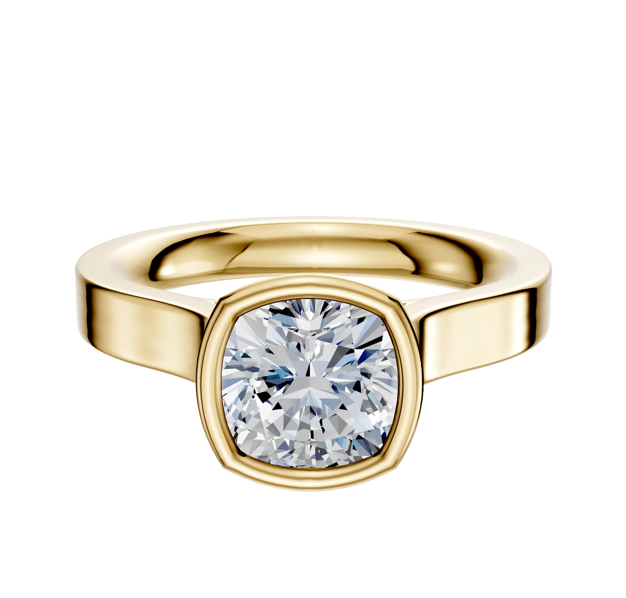 14K Yellow Gold Bezel Full Bezel North/South Cathedral Flat 3.0mm Engagement Ring