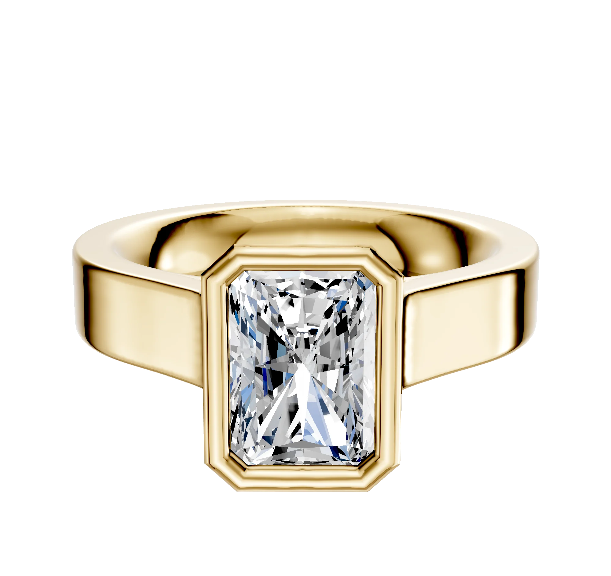 14K Yellow Gold Bezel Full Bezel North/South Cathedral Flat 4.0mm Engagement Ring
