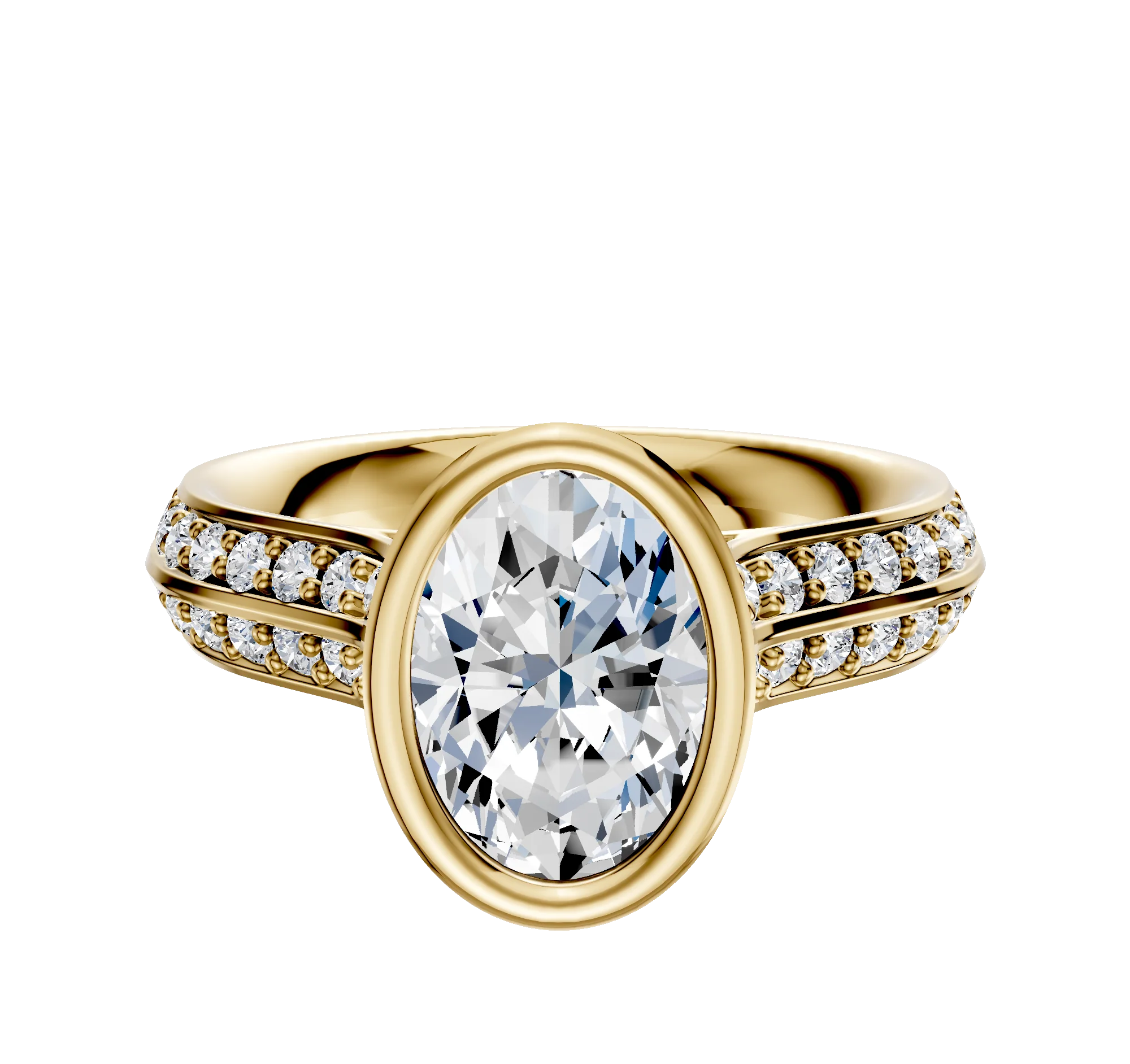 14K Yellow Gold Bezel Full Bezel North/South Cathedral Knife Edge 1-Row-Pave 2.5mm Engagement Ring