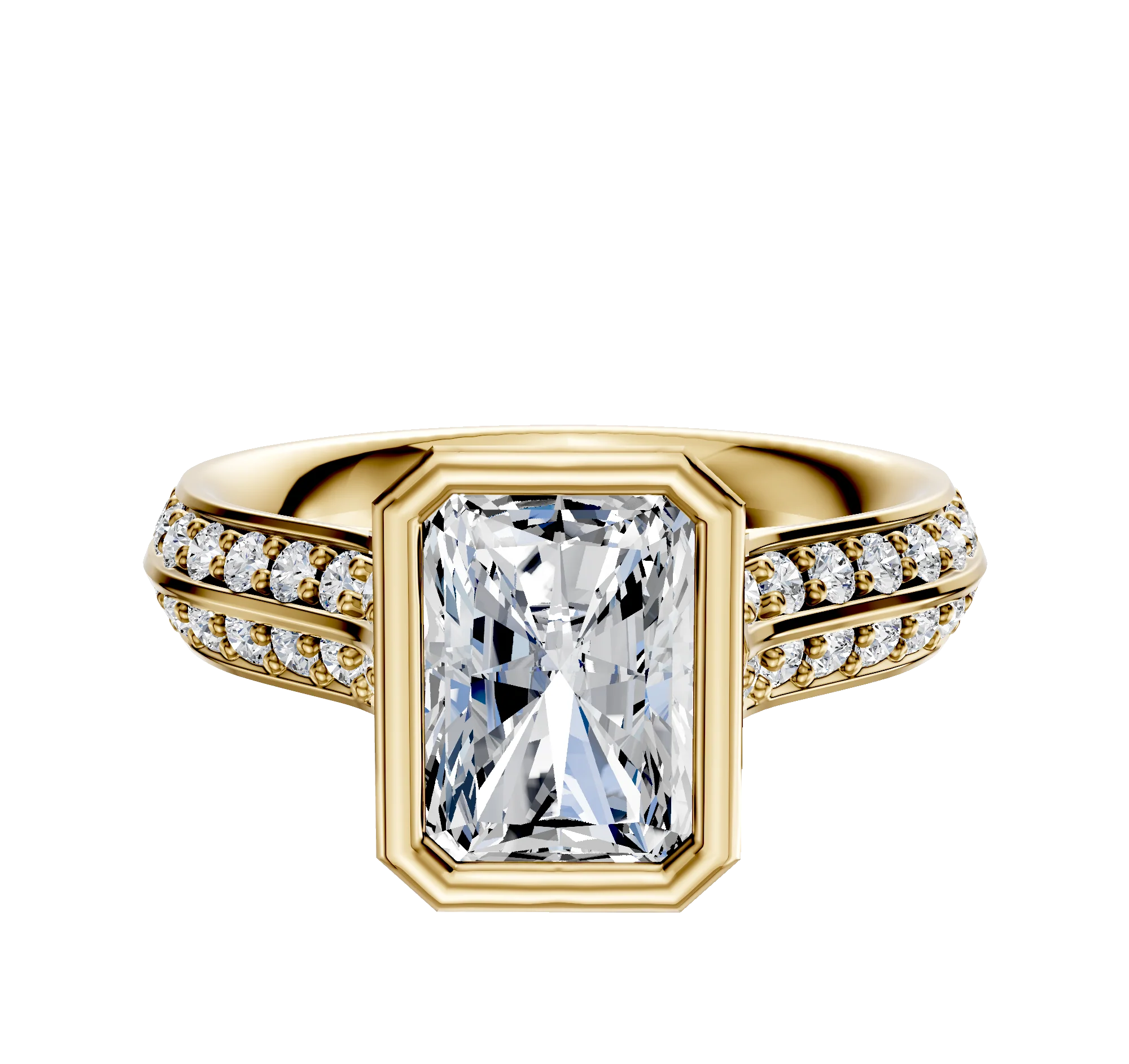 14K Yellow Gold Bezel Full Bezel North/South Cathedral Knife Edge 1-Row-Pave 2.5mm Engagement Ring