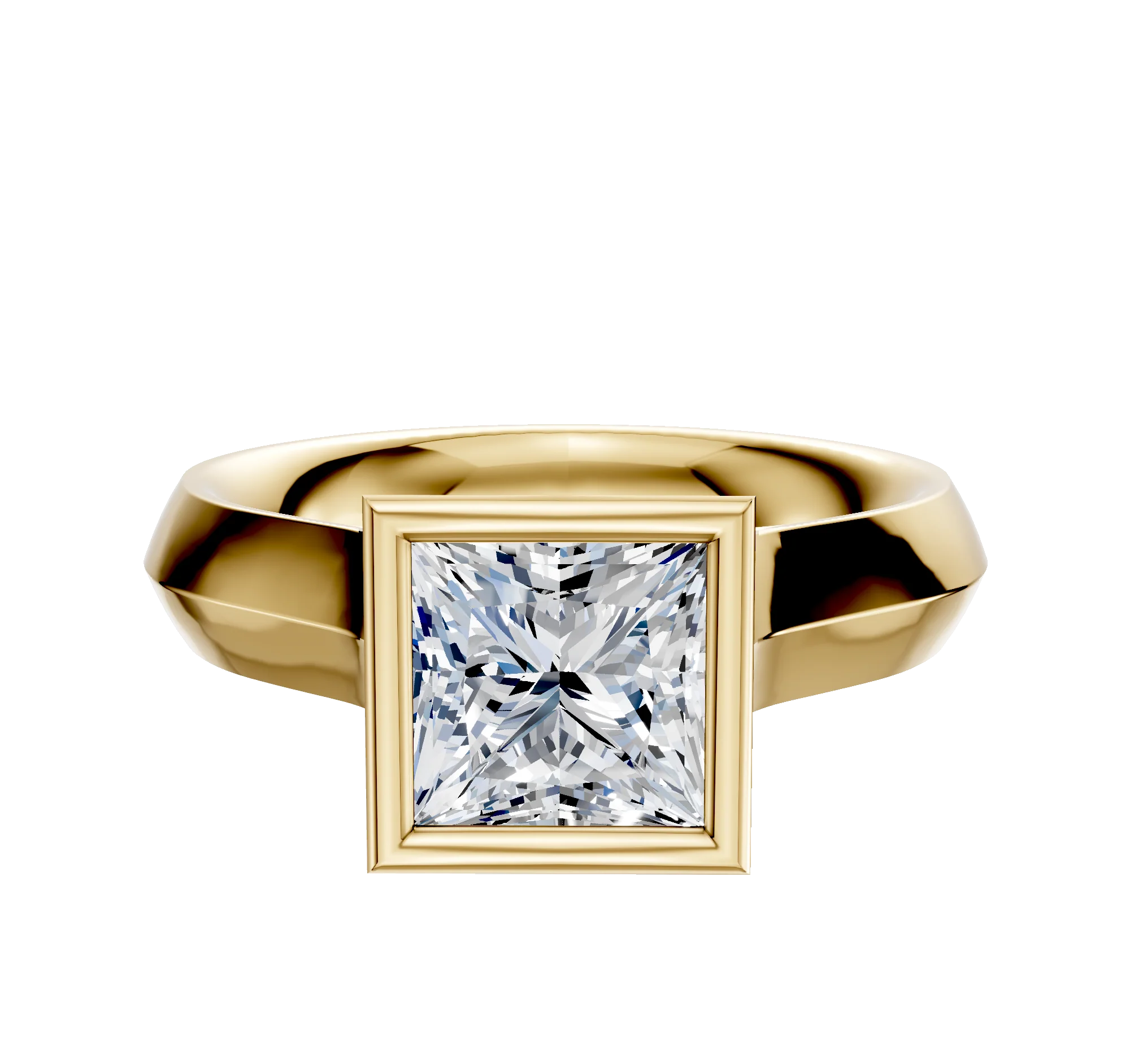 14K Yellow Gold Bezel Full Bezel North/South Cathedral Knife Edge 4.0mm Engagement Ring