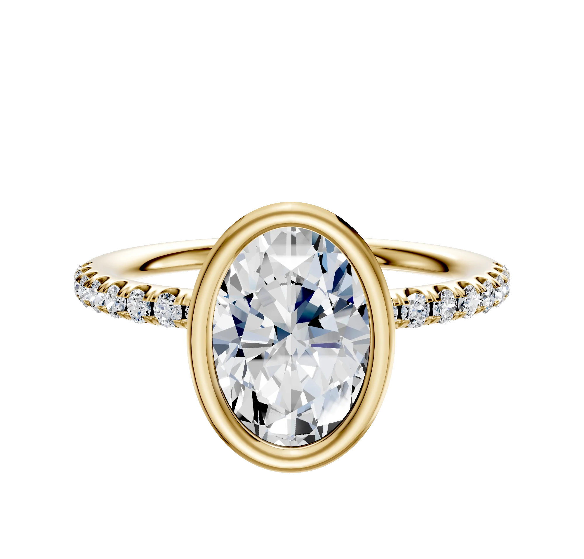 14K Yellow Gold Bezel Full Bezel North/South Classic Dome 1-Row-Pave 2.5mm Engagement Ring