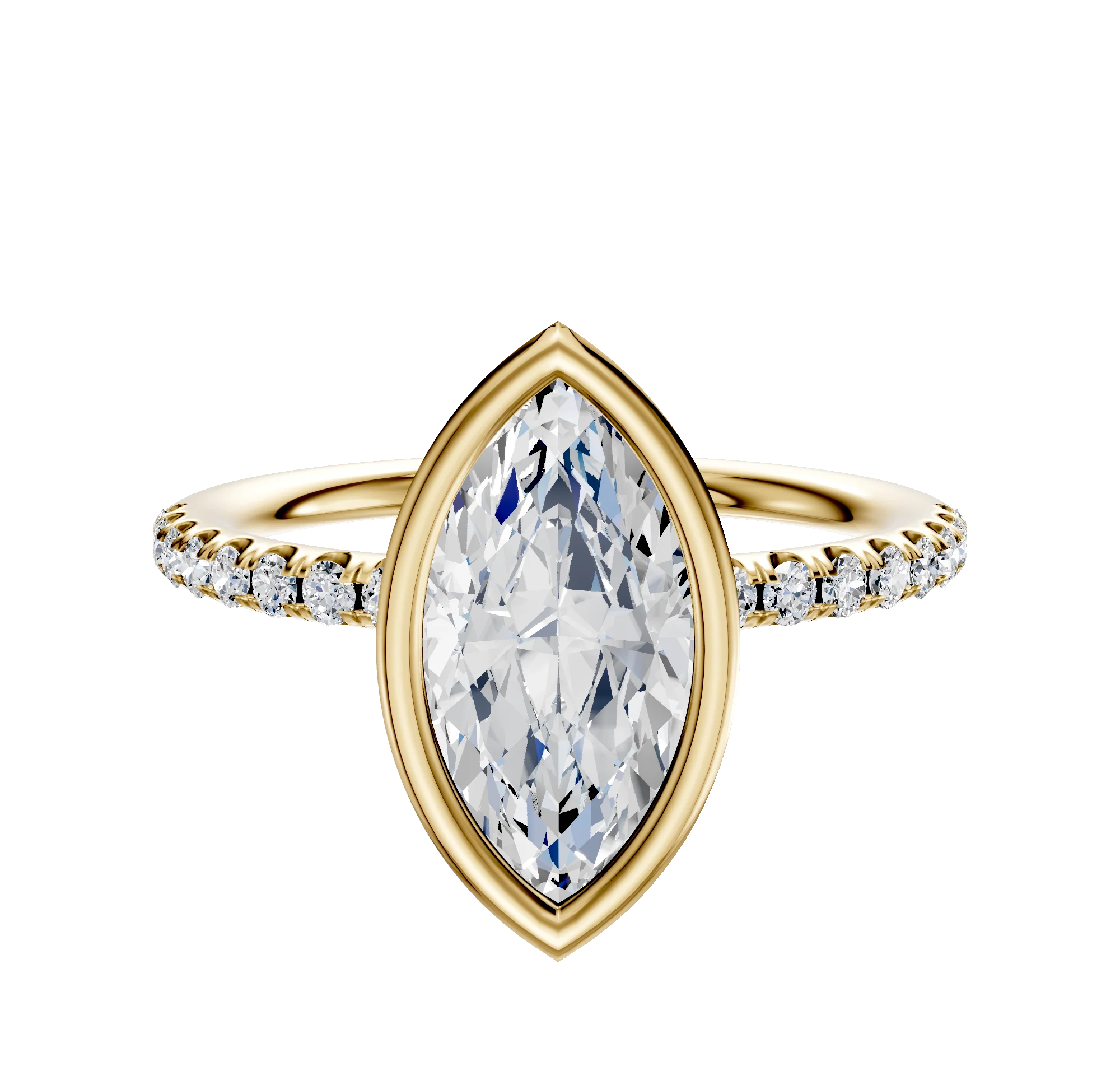 14K Yellow Gold Bezel Full Bezel North/South Classic Dome 1-Row-Pave 2.5mm Engagement Ring