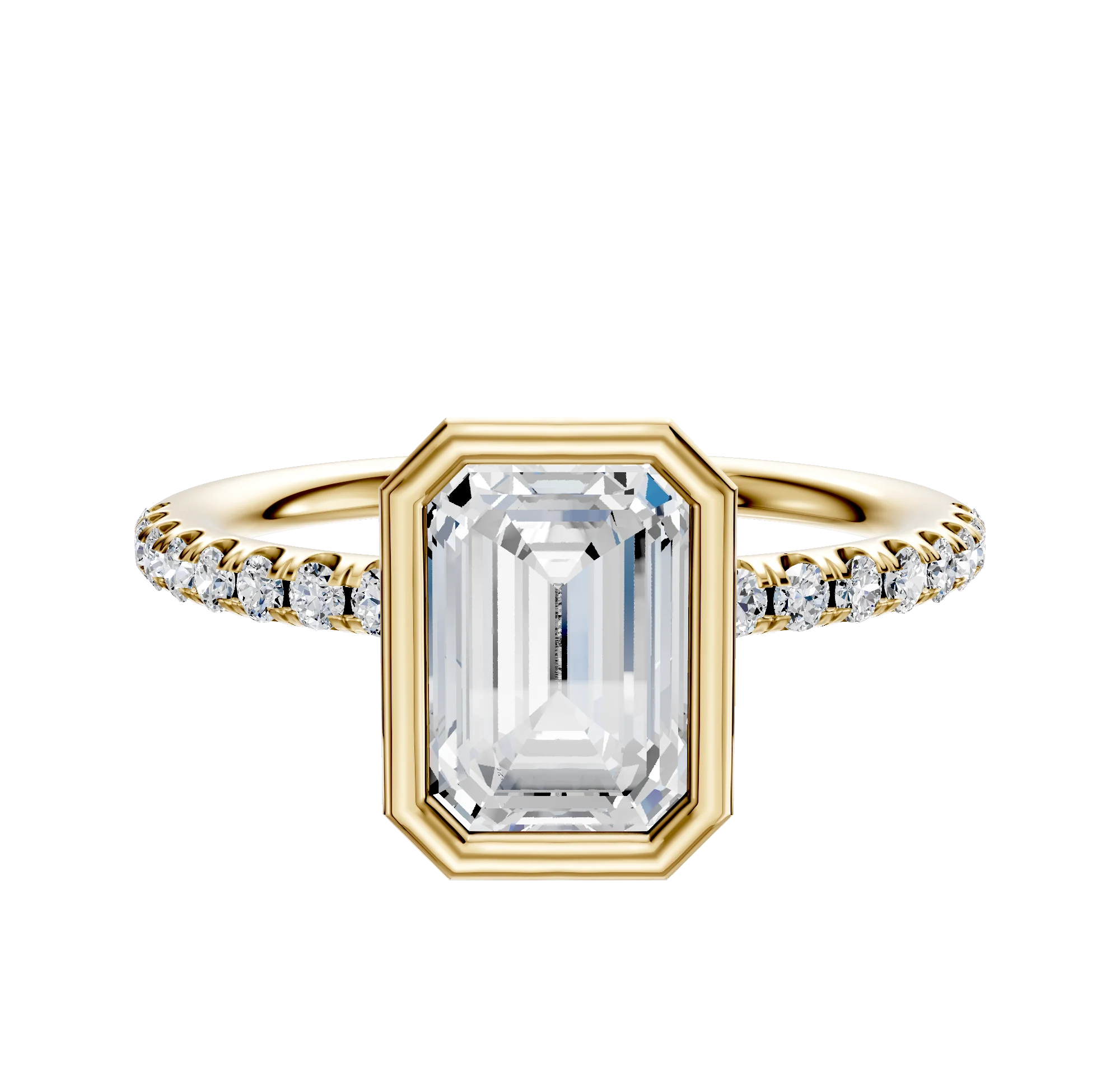 14K Yellow Gold Bezel Full Bezel North/South Classic Dome 1-Row-Pave 2.5mm Engagement Ring