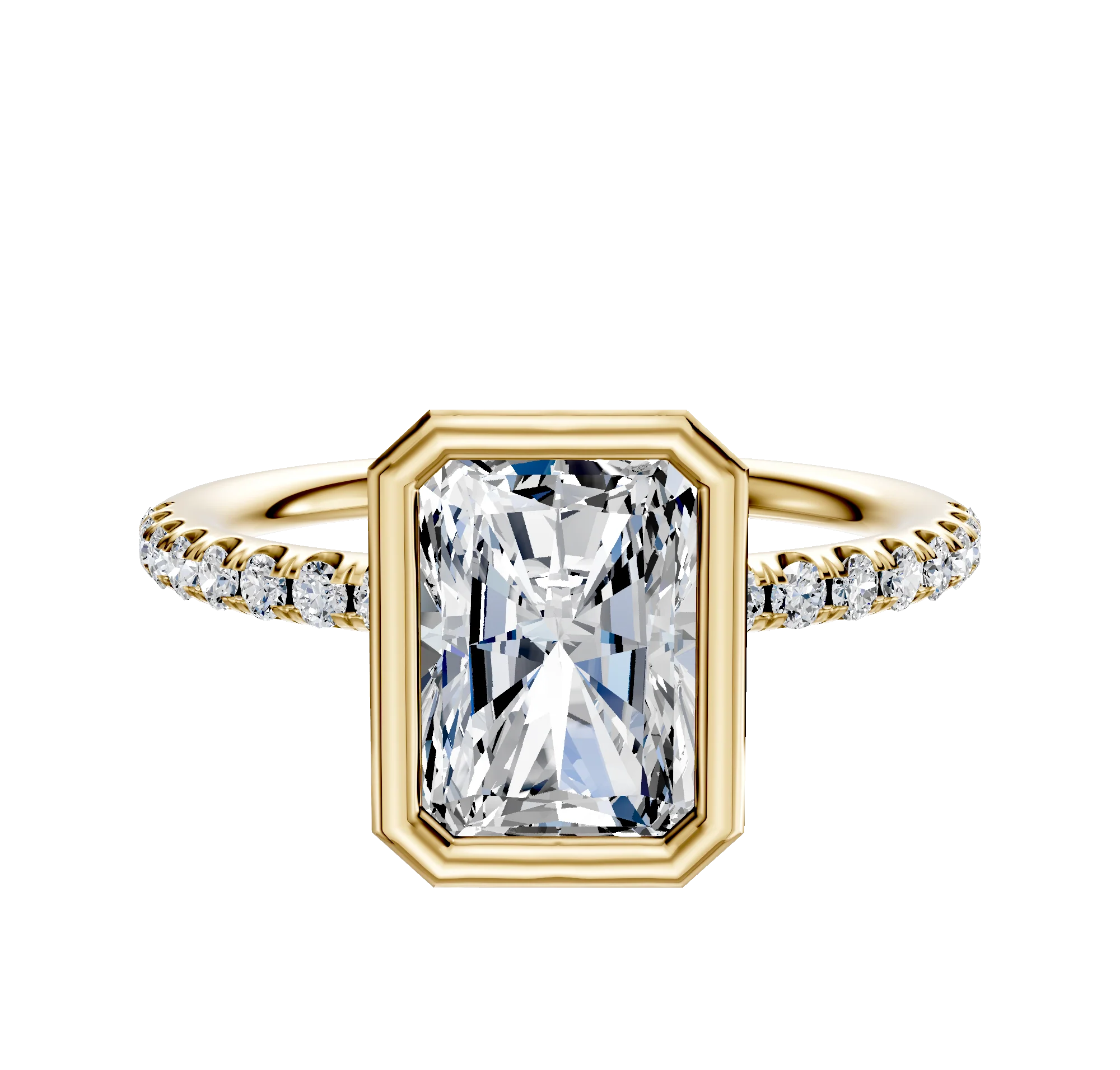 14K Yellow Gold Bezel Full Bezel North/South Classic Dome 1-Row-Pave 2.5mm Engagement Ring