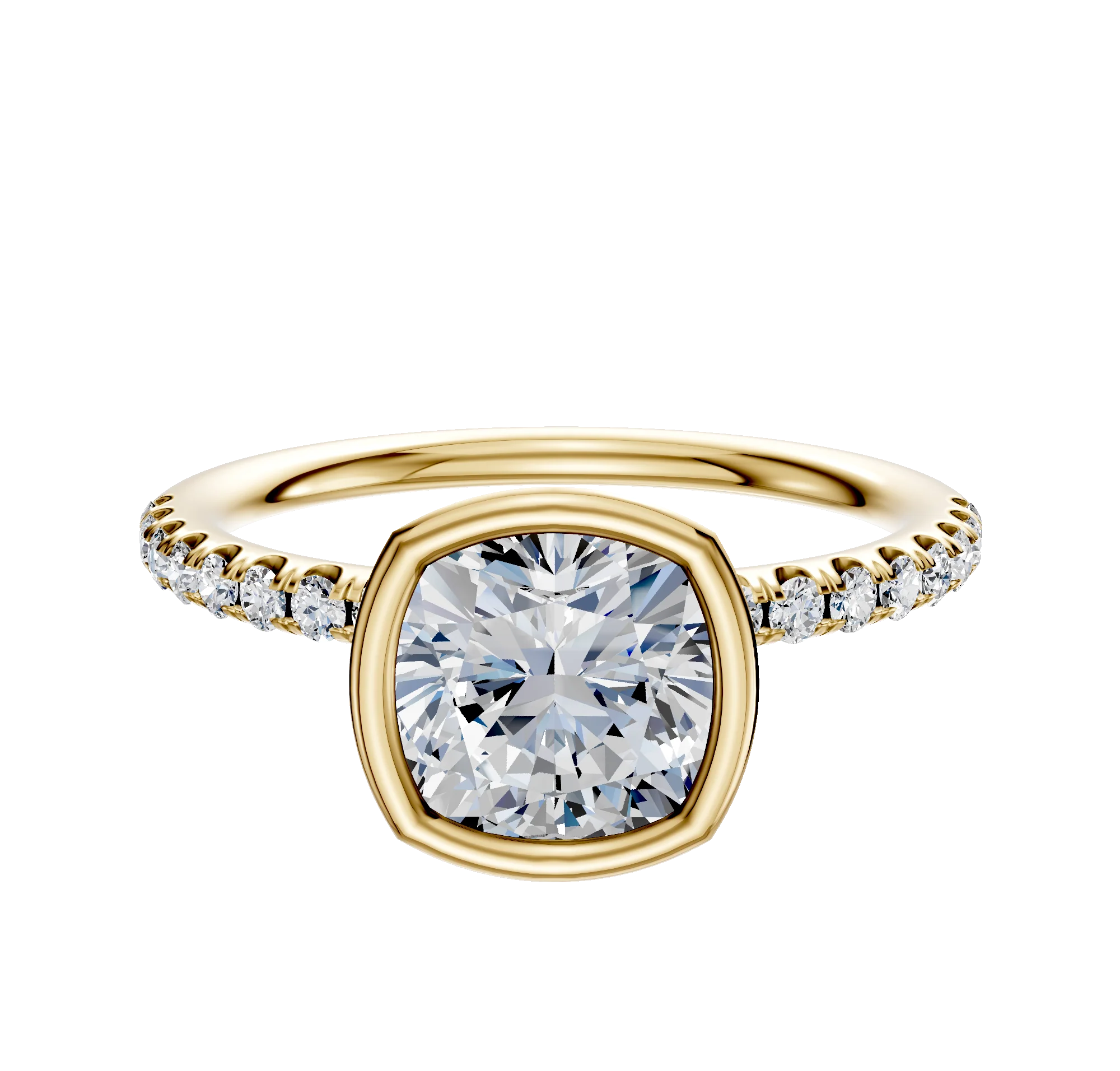 14K Yellow Gold Bezel Full Bezel North/South Classic Dome 1-Row-Pave 2.5mm Engagement Ring
