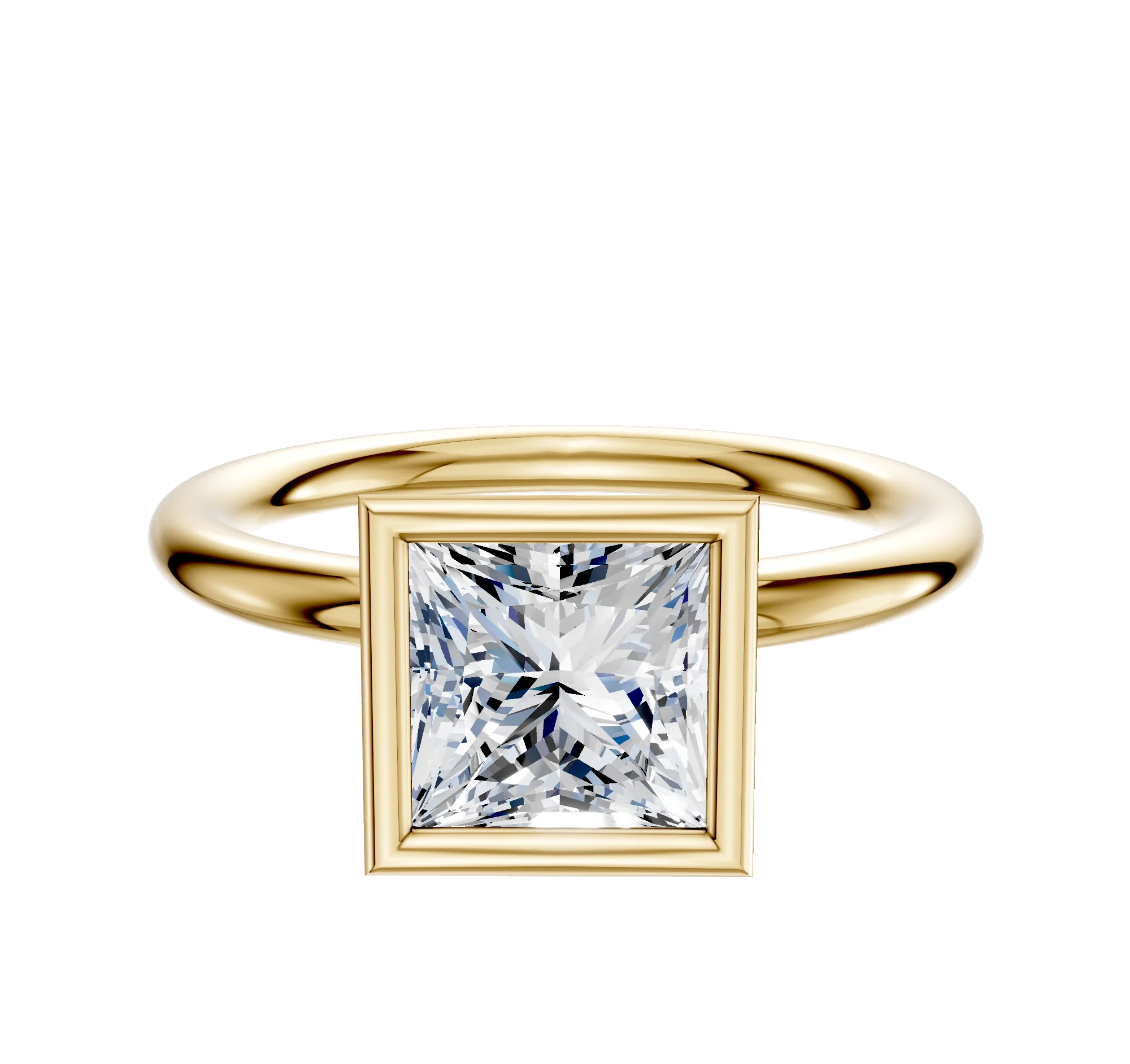 14K Yellow Gold Bezel Full Bezel North/South Classic Dome 2.0mm Engagement Ring