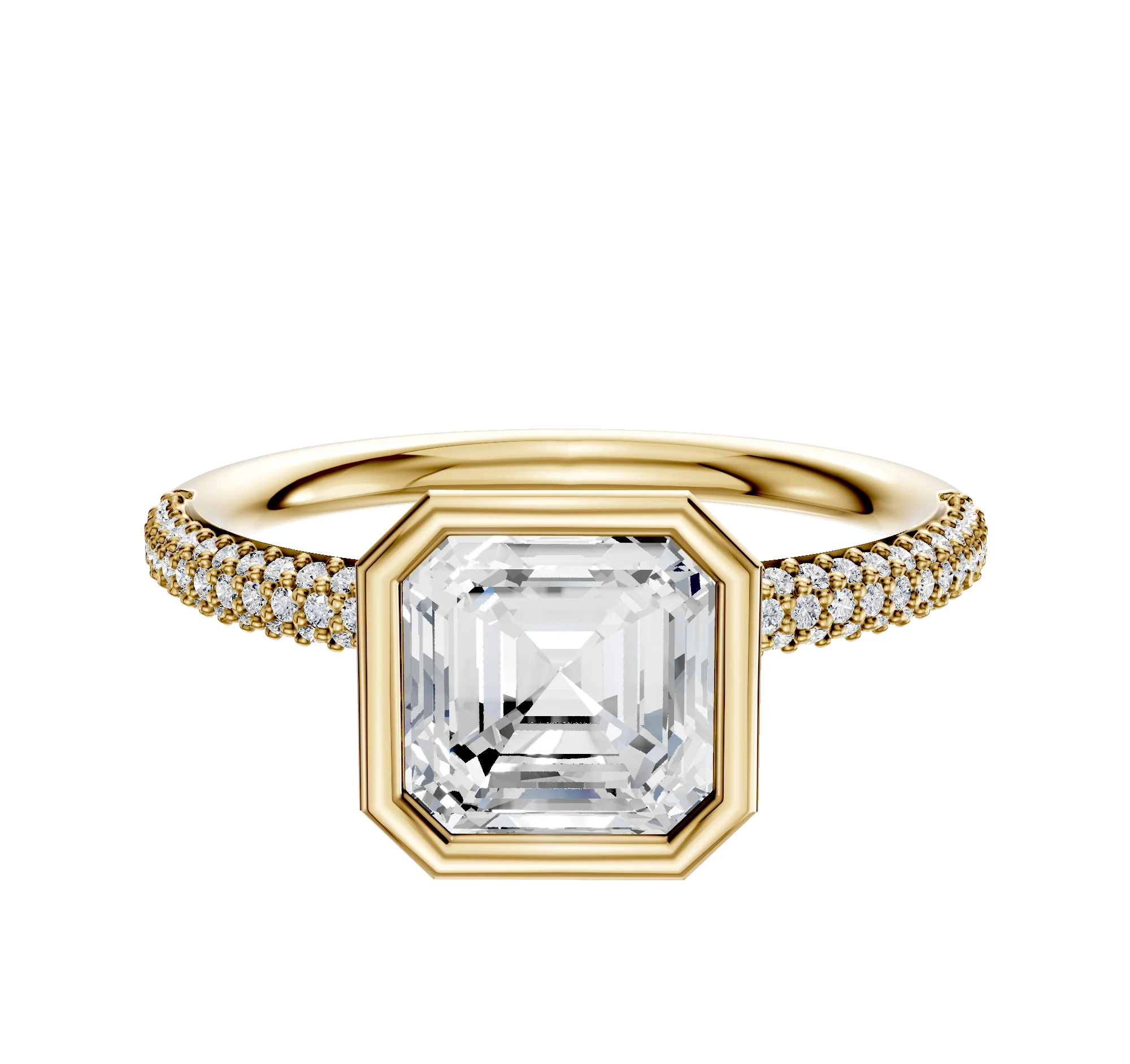 14K Yellow Gold Bezel Full Bezel North/South Classic Dome 3-Row-Pave 2.0mm Engagement Ring