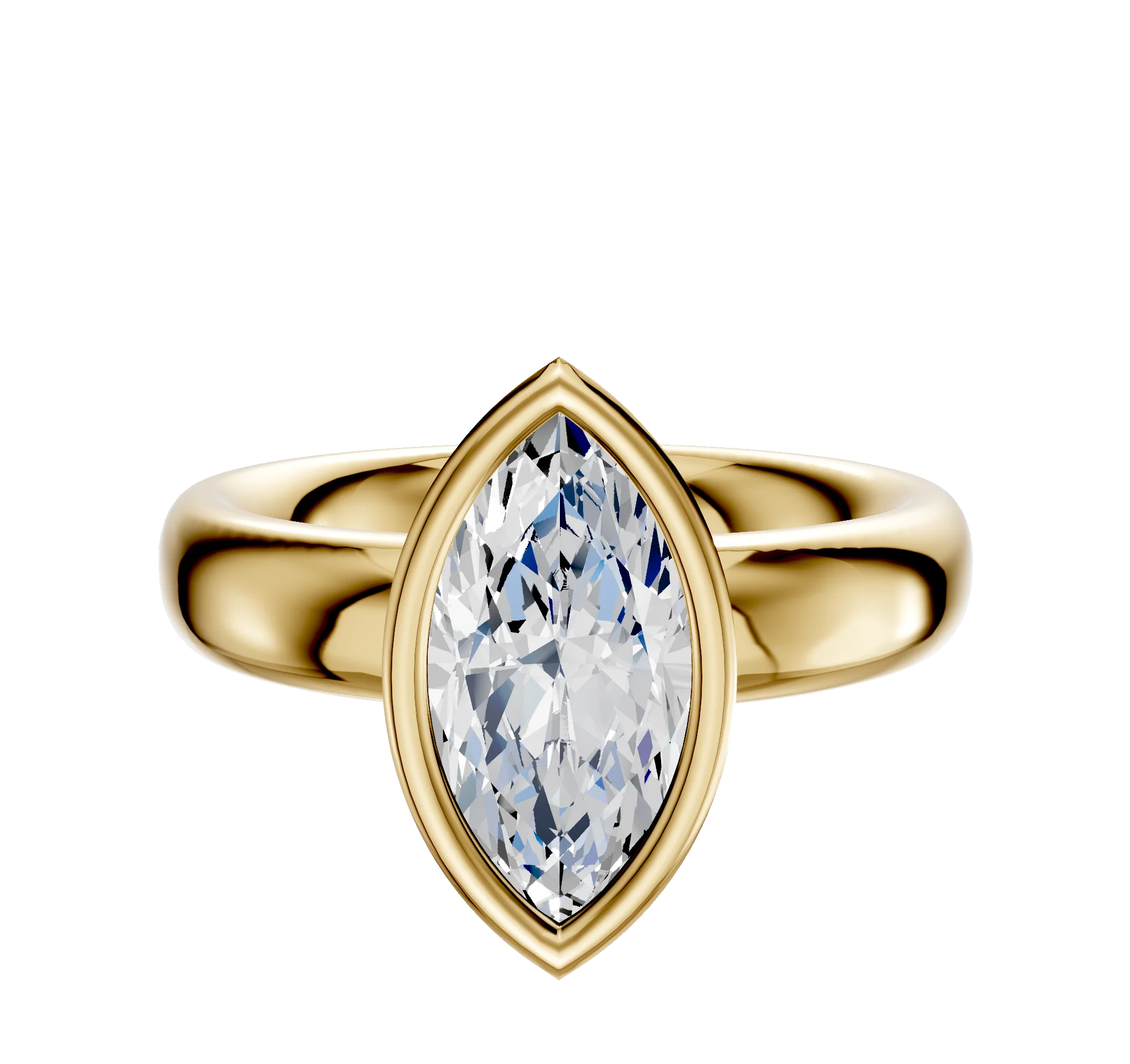 14K Yellow Gold Bezel Full Bezel North/South Classic Dome 4.0mm Engagement Ring