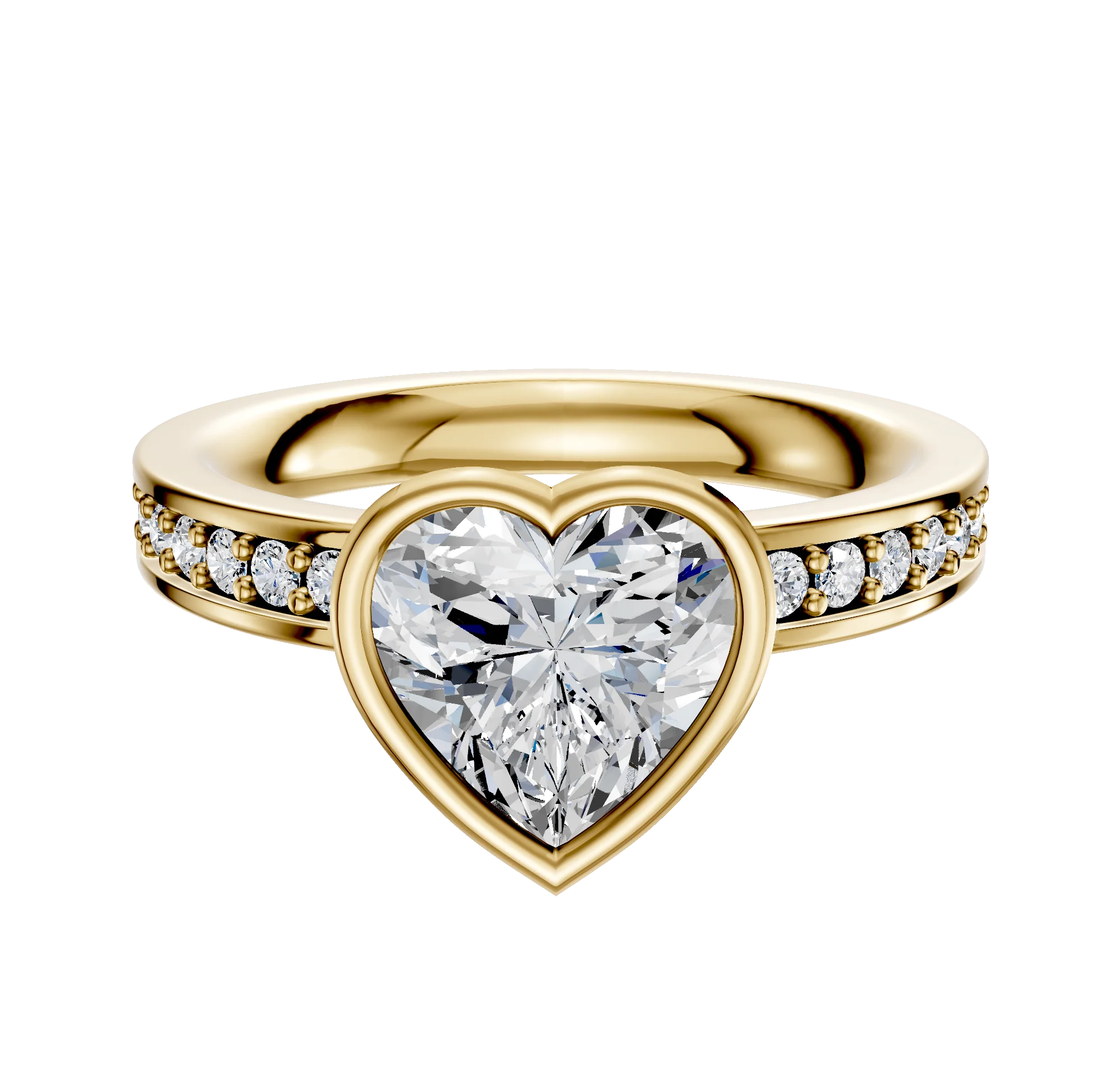 14K Yellow Gold Bezel Full Bezel North/South Classic Flat 1-Row-Pave 2.5mm Engagement Ring