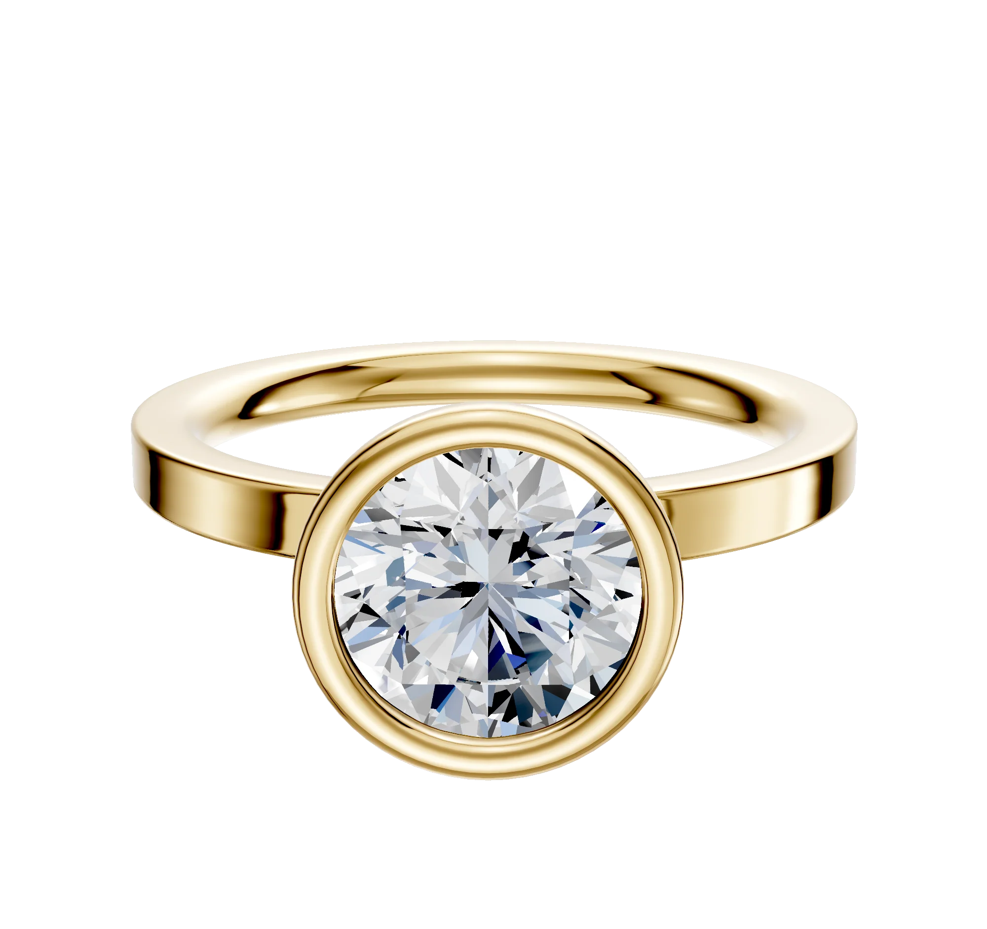 14K Yellow Gold Bezel Full Bezel North/South Classic Flat 2.0mm Engagement Ring