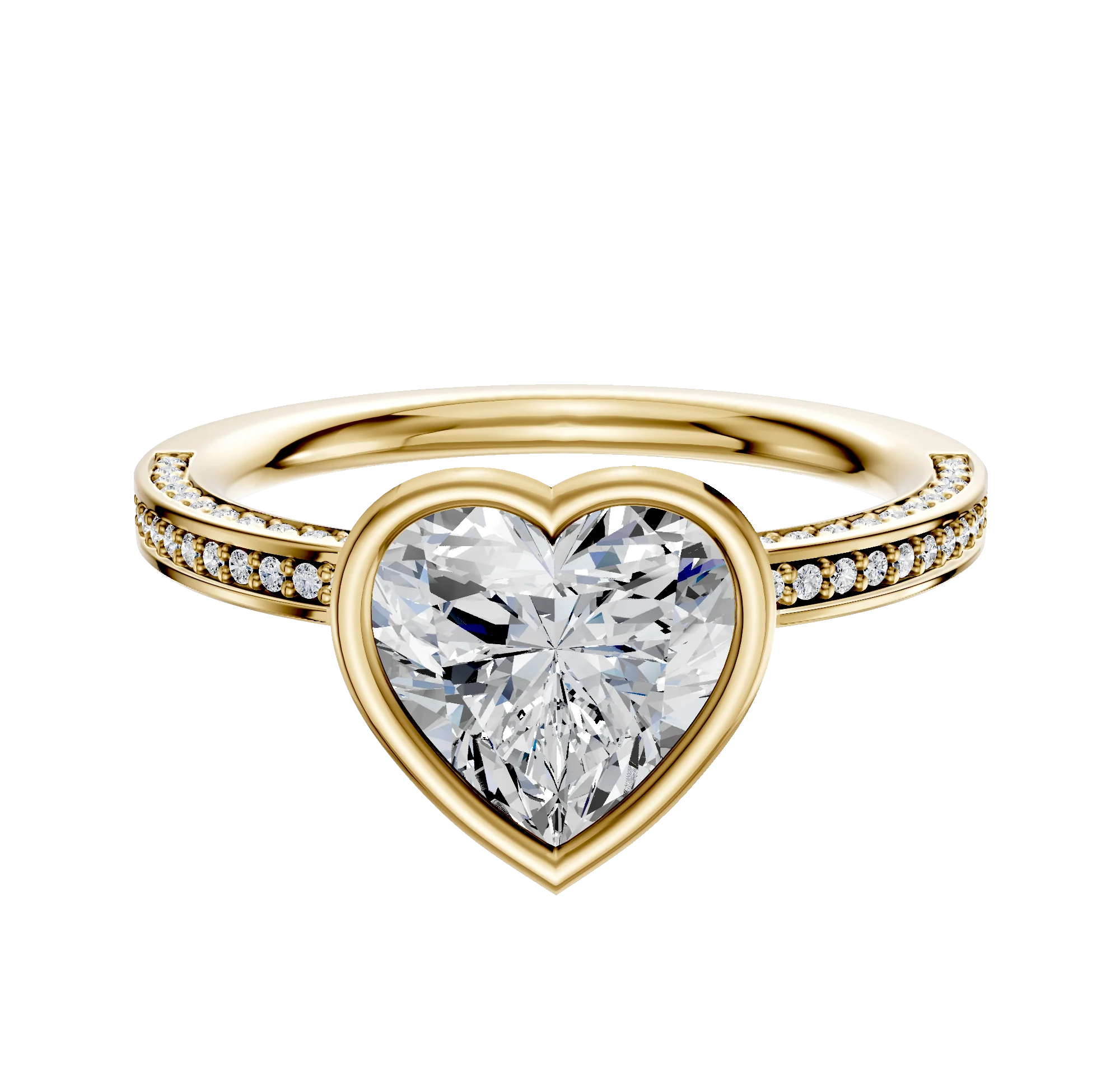 14K Yellow Gold Bezel Full Bezel North/South Classic Flat 3-Row-Pave 2.0mm Engagement Ring