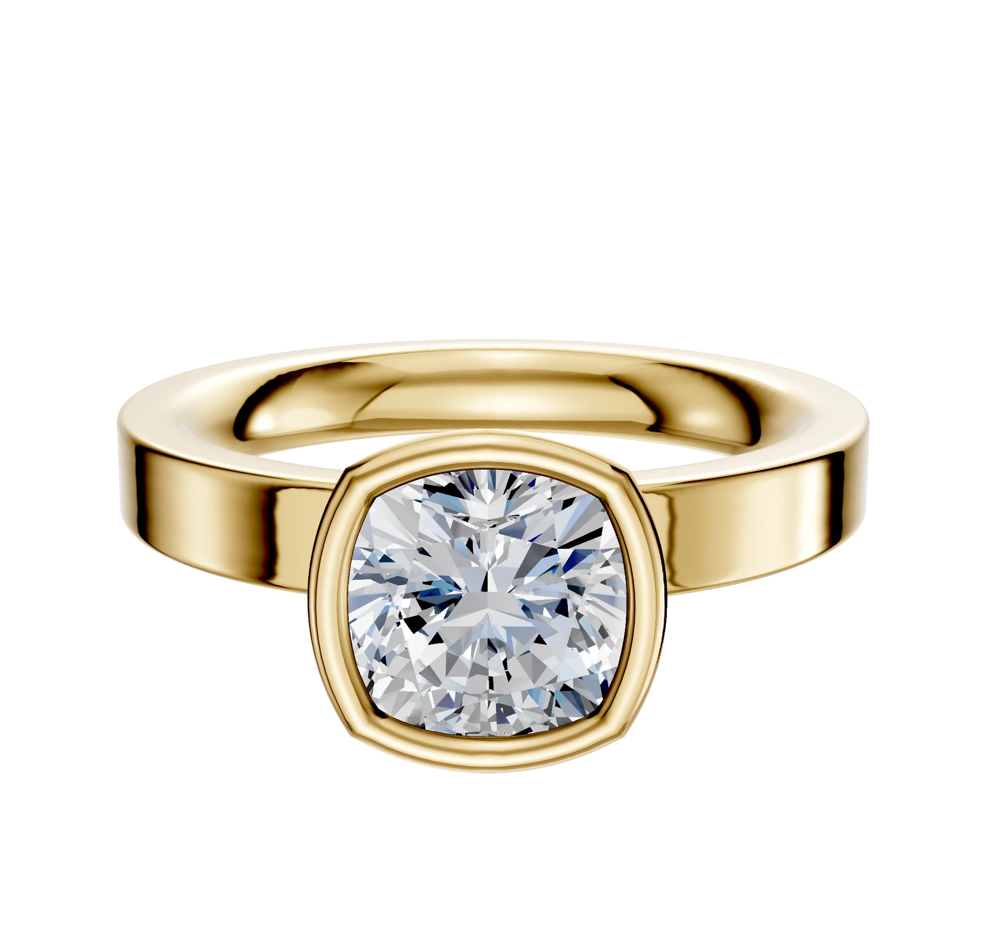 14K Yellow Gold Bezel Full Bezel North/South Classic Flat 3.0mm Engagement Ring