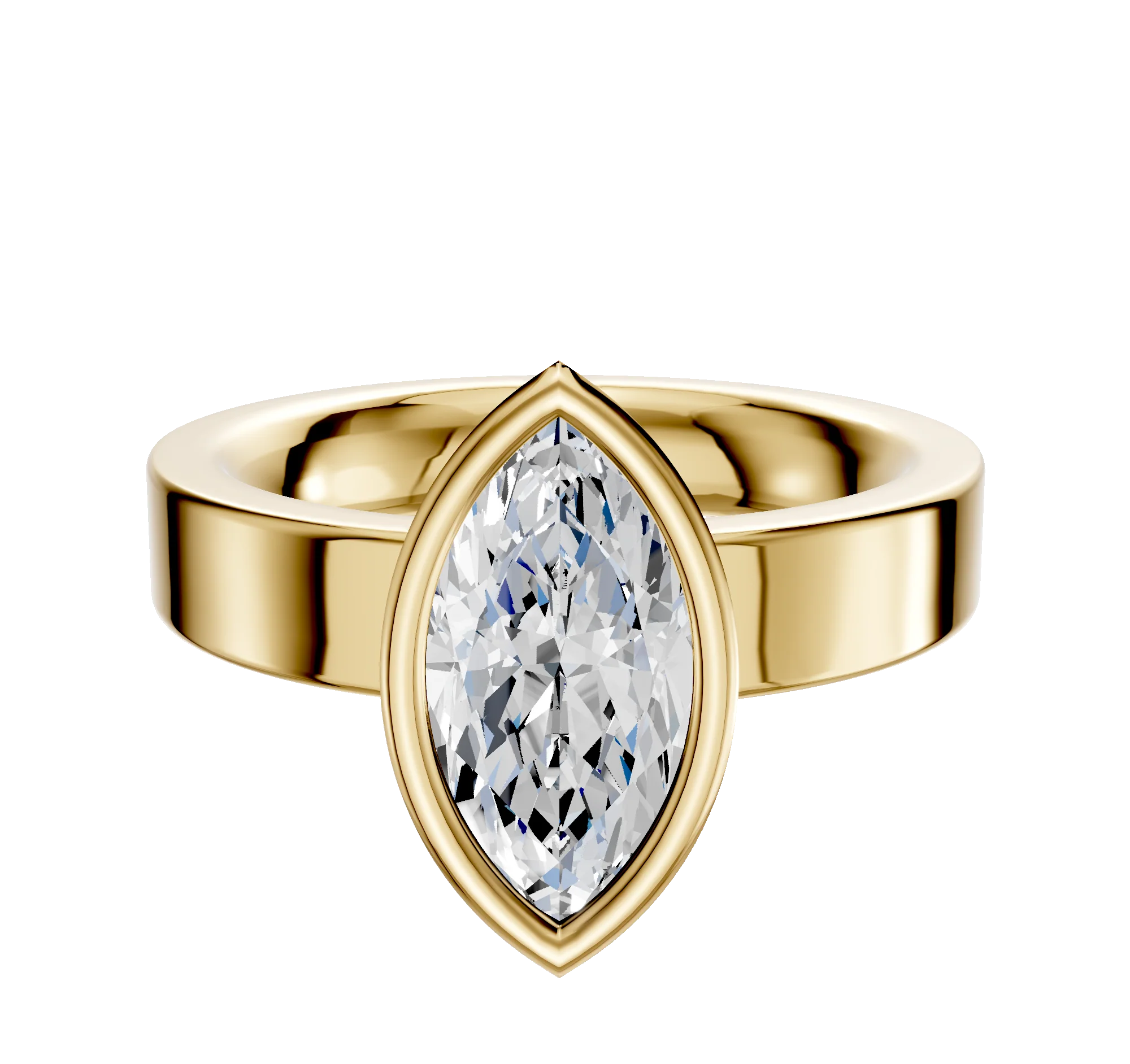 14K Yellow Gold Bezel Full Bezel North/South Classic Flat 4.0mm Engagement Ring