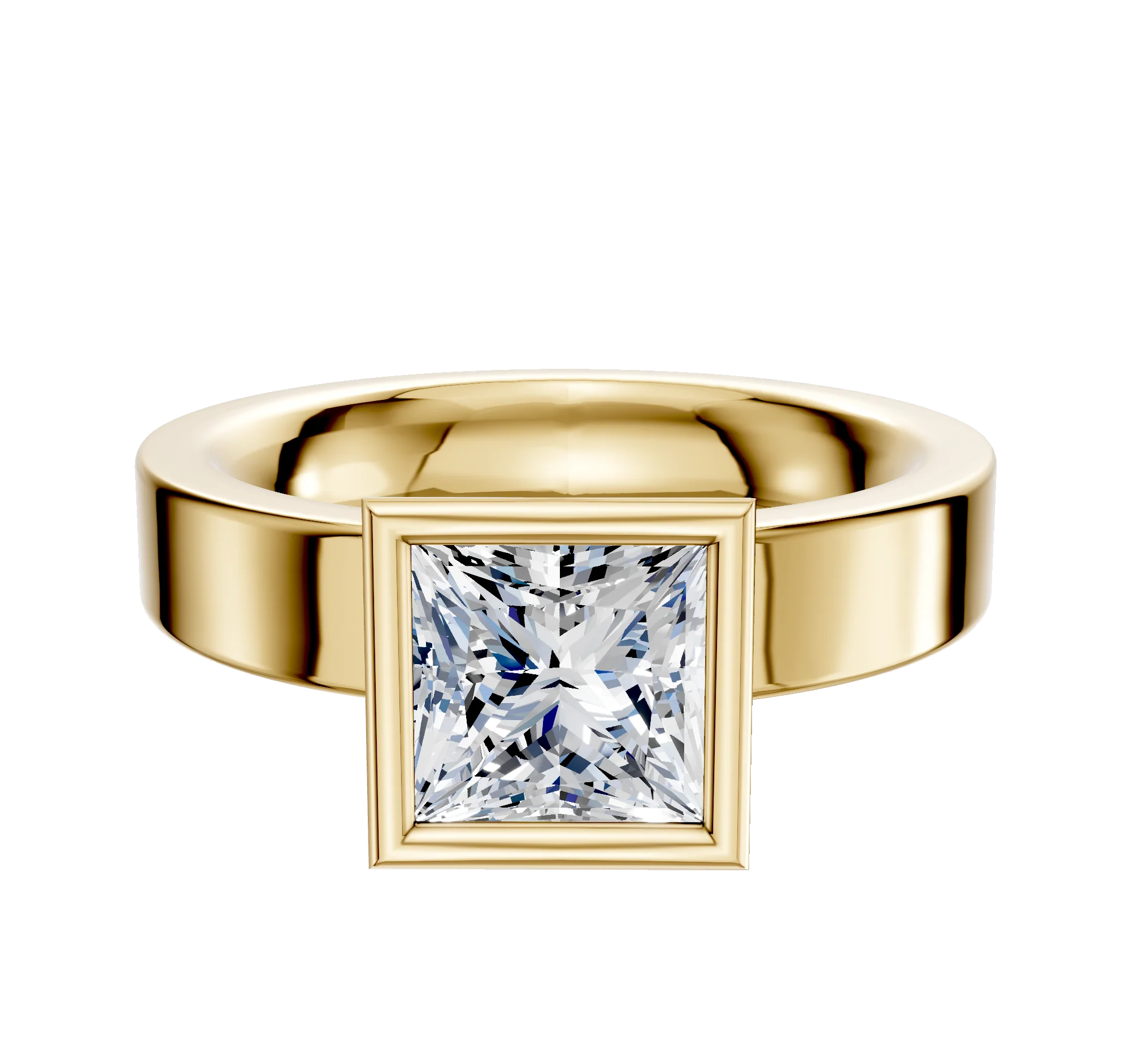 14K Yellow Gold Bezel Full Bezel North/South Classic Flat 4.0mm Engagement Ring