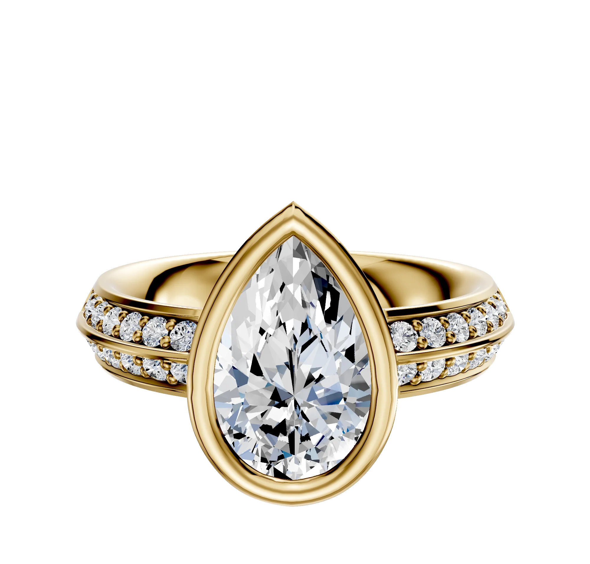 14K Yellow Gold Bezel Full Bezel North/South Classic Knife Edge 1-Row-Pave 2.5mm Engagement Ring