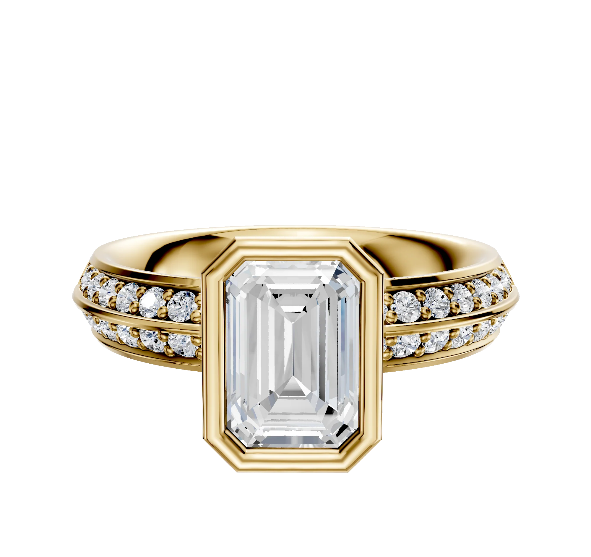 14K Yellow Gold Bezel Full Bezel North/South Classic Knife Edge 1-Row-Pave 2.5mm Engagement Ring
