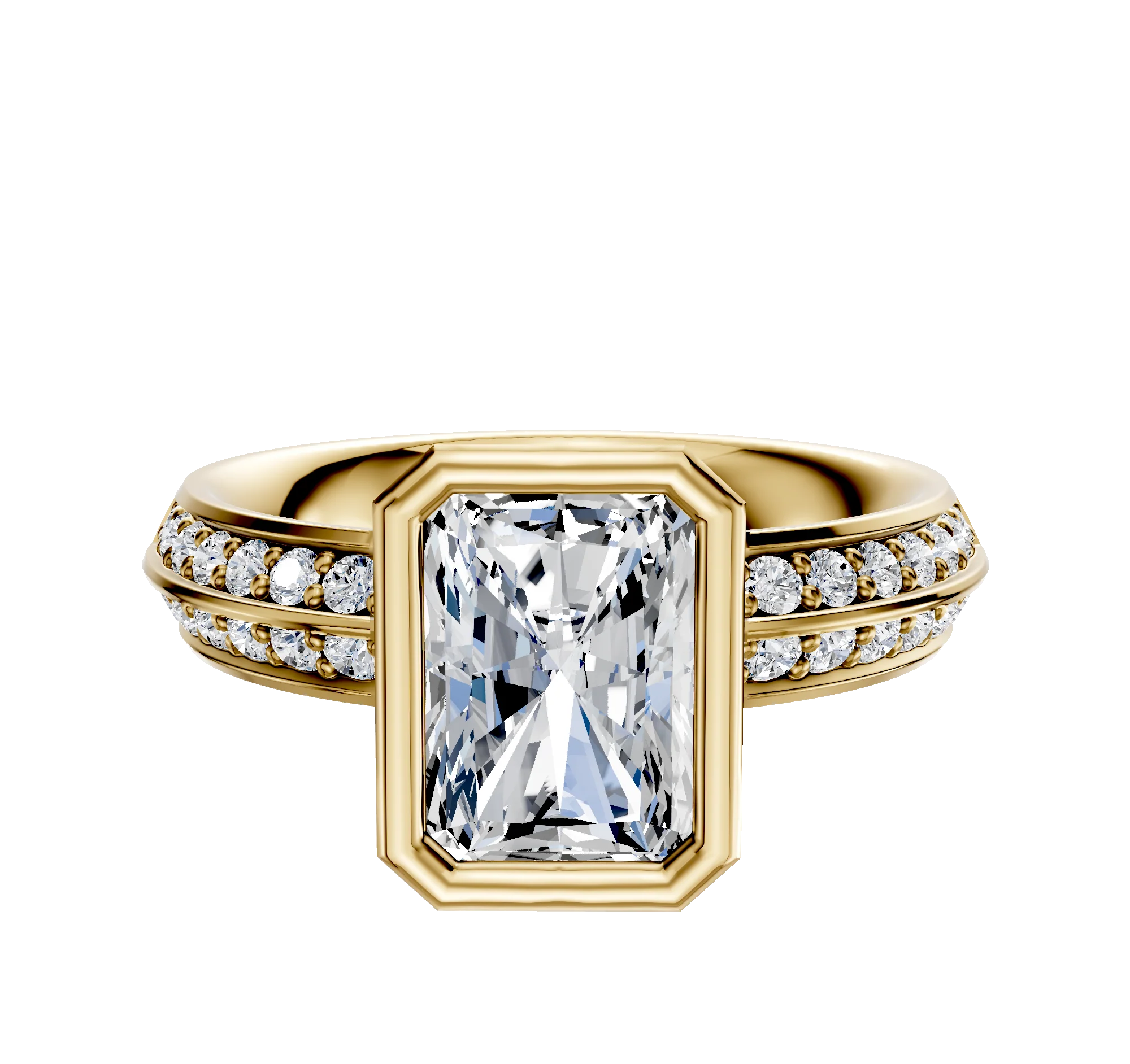 14K Yellow Gold Bezel Full Bezel North/South Classic Knife Edge 1-Row-Pave 2.5mm Engagement Ring