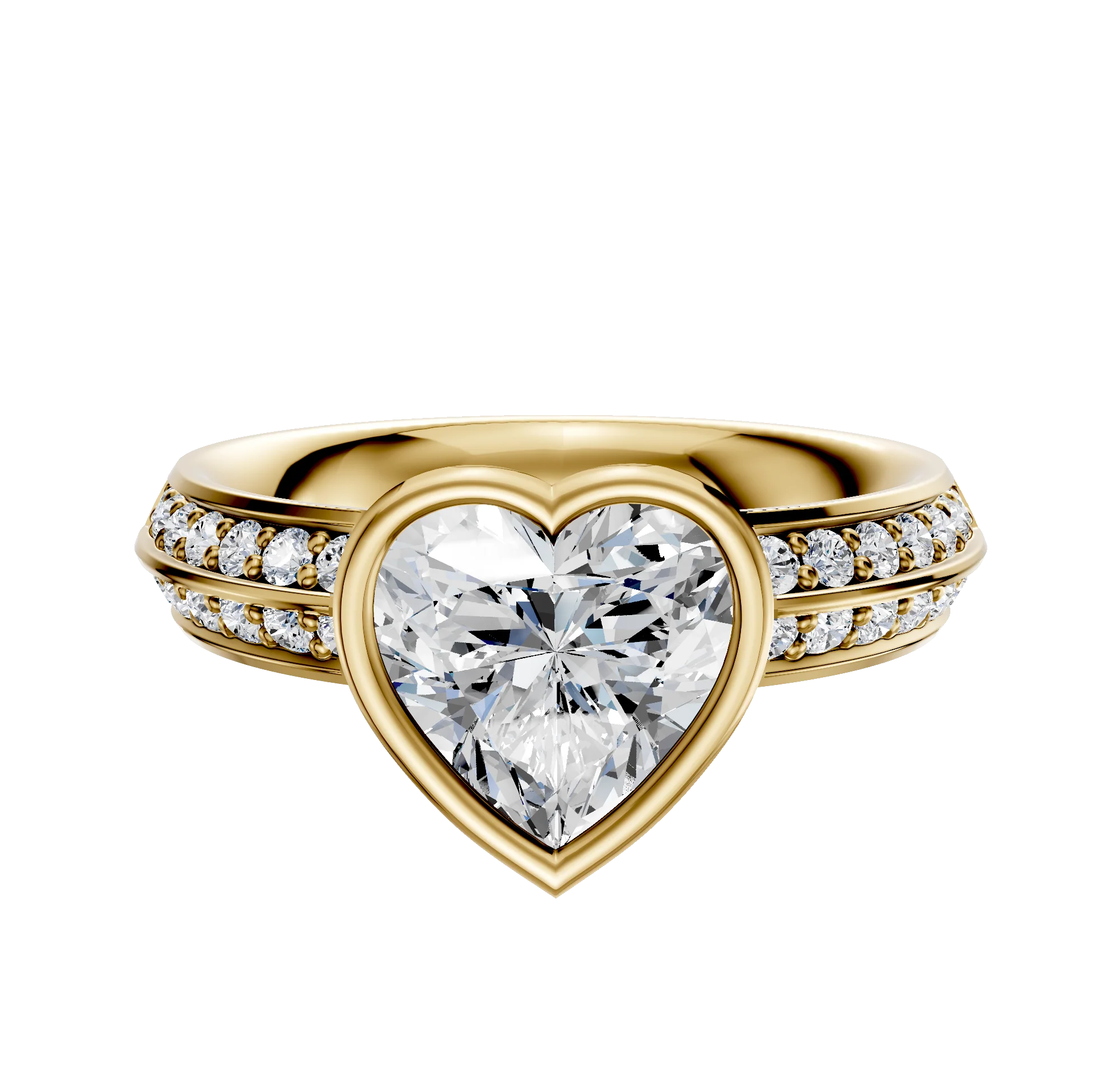 14K Yellow Gold Bezel Full Bezel North/South Classic Knife Edge 1-Row-Pave 2.5mm Engagement Ring