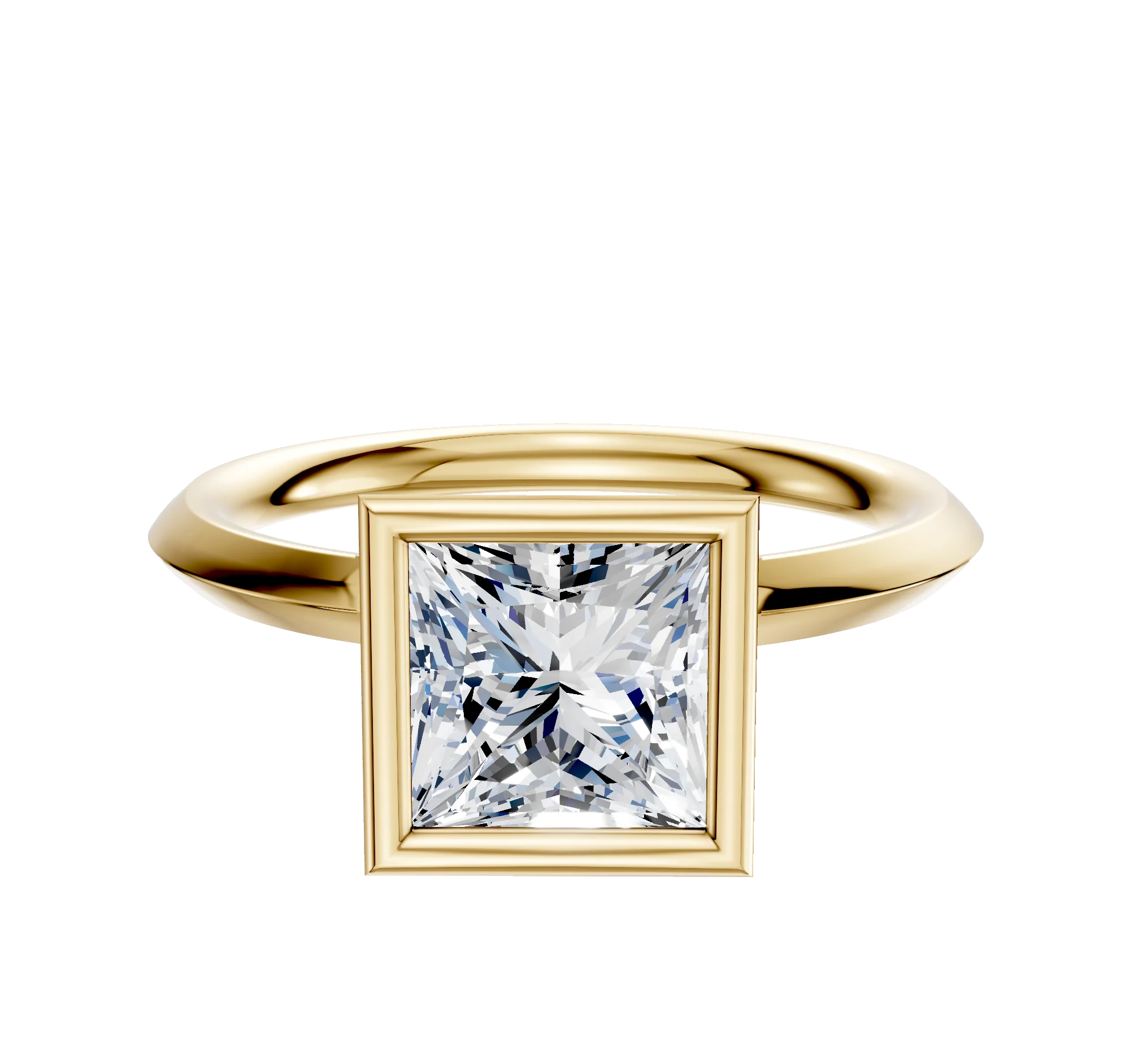 14K Yellow Gold Bezel Full Bezel North/South Classic Knife Edge 2.0mm Engagement Ring