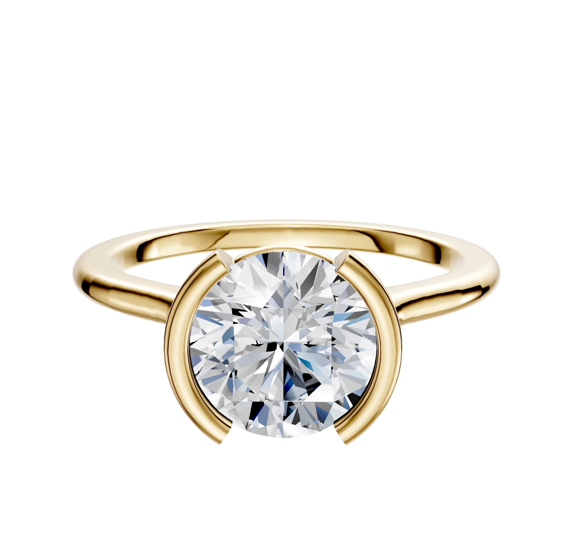 14K Yellow Gold Bezel Half Bezel North/South Cathedral Dome 1.5mm Engagement Ring