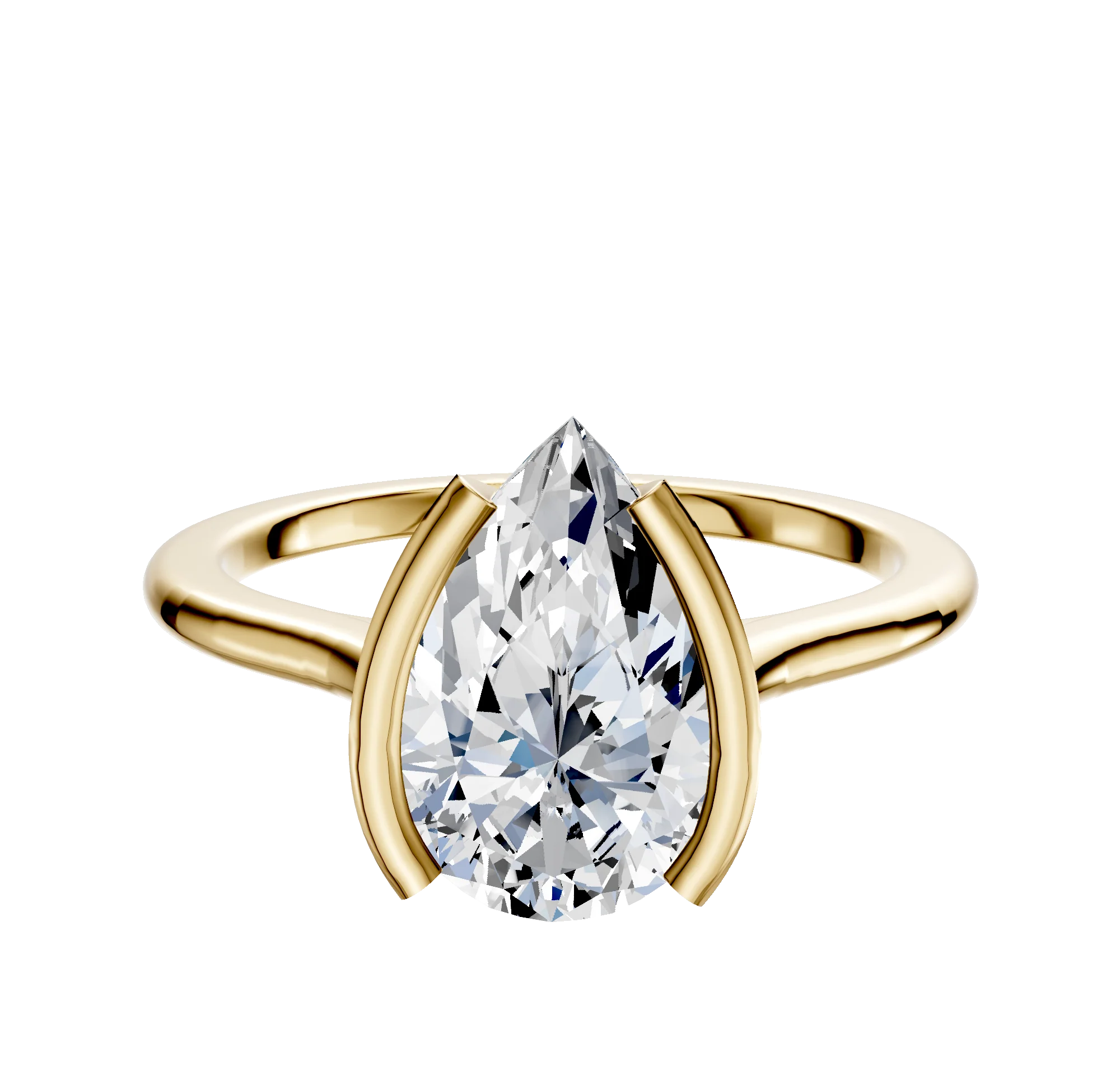 14K Yellow Gold Bezel Half Bezel North/South Cathedral Dome 1.5mm Engagement Ring
