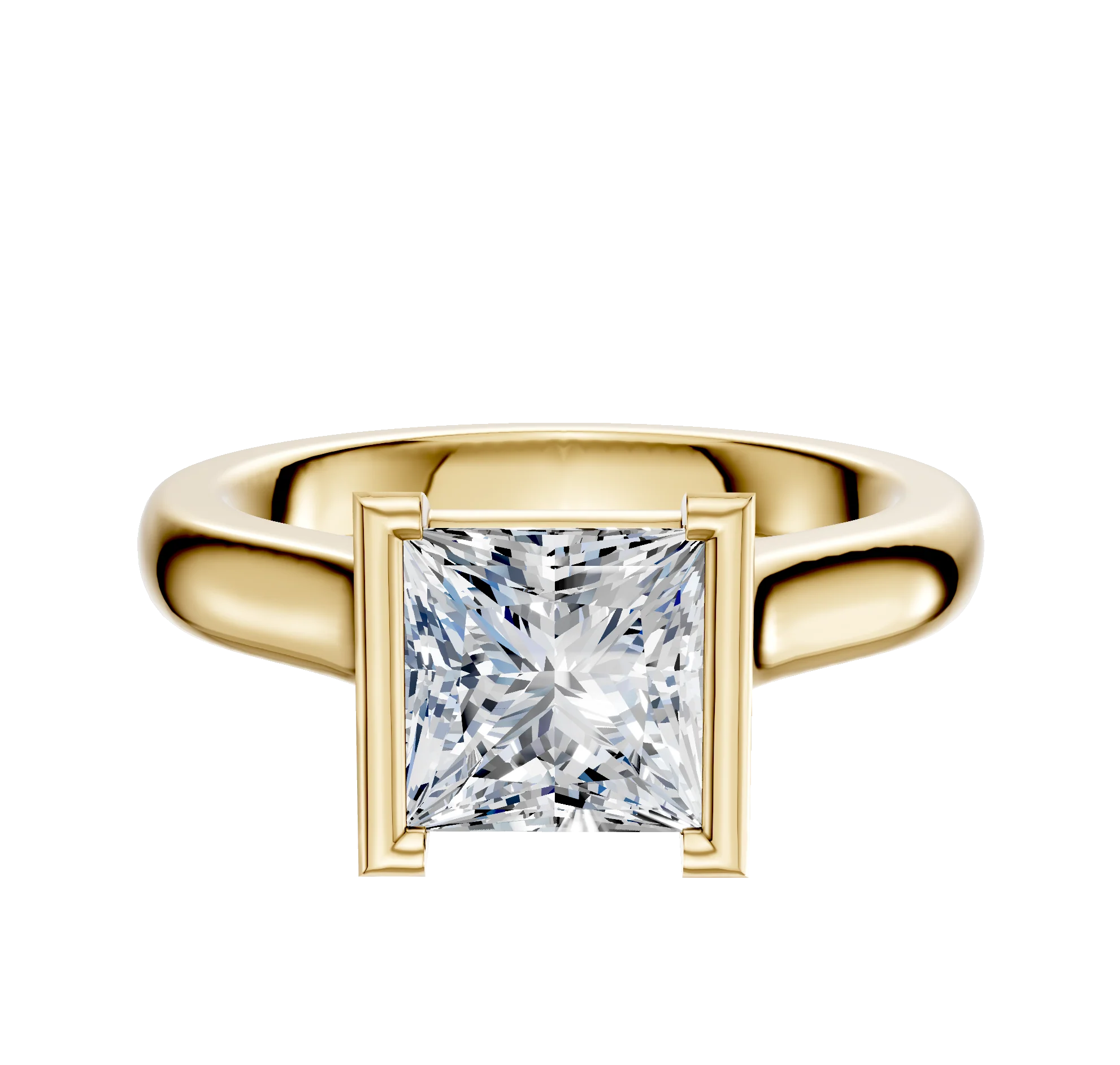 14K Yellow Gold Bezel Half Bezel North/South Cathedral Dome 3.0mm Engagement Ring