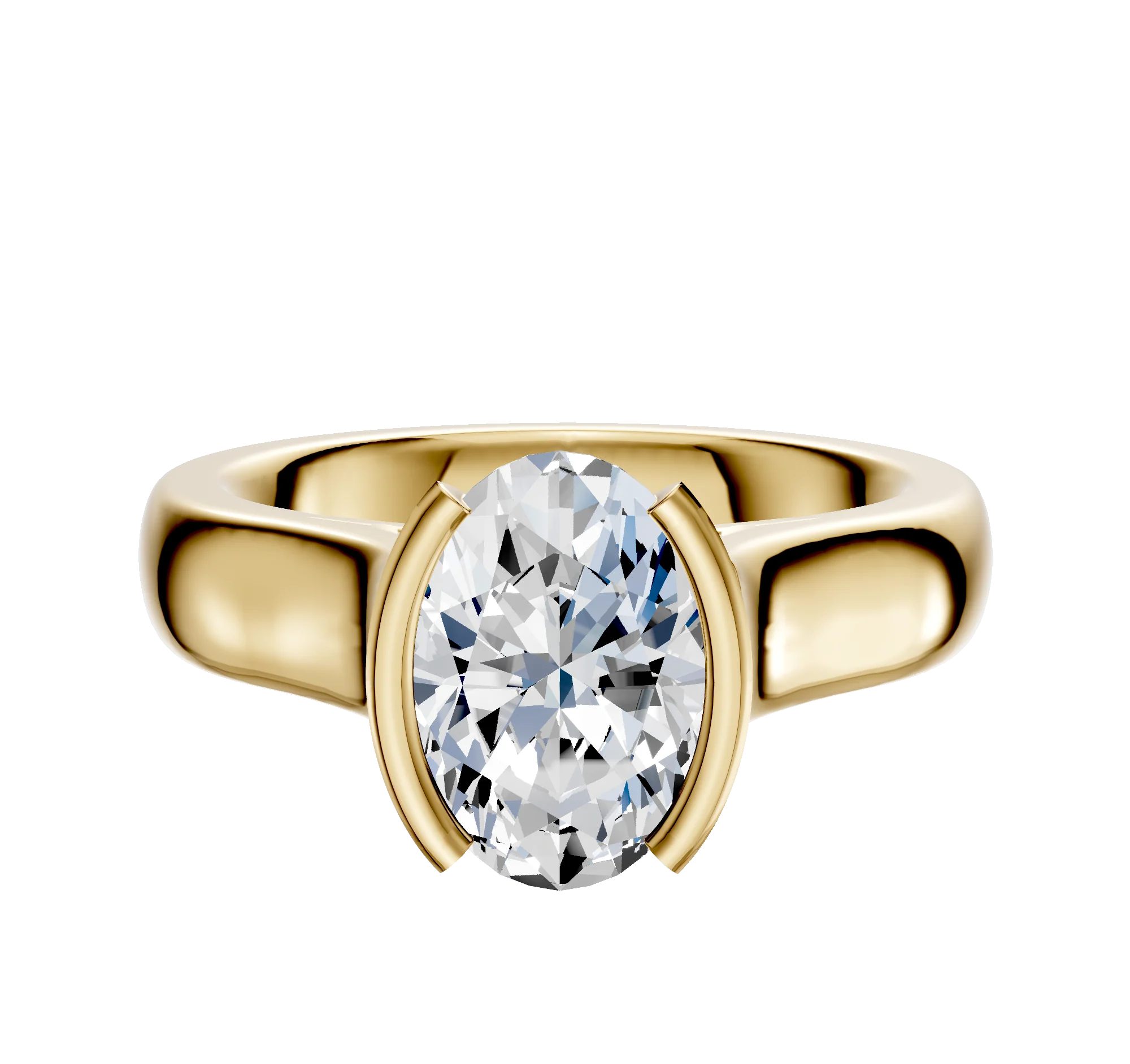 14K Yellow Gold Bezel Half Bezel North/South Cathedral Dome 4.0mm Engagement Ring