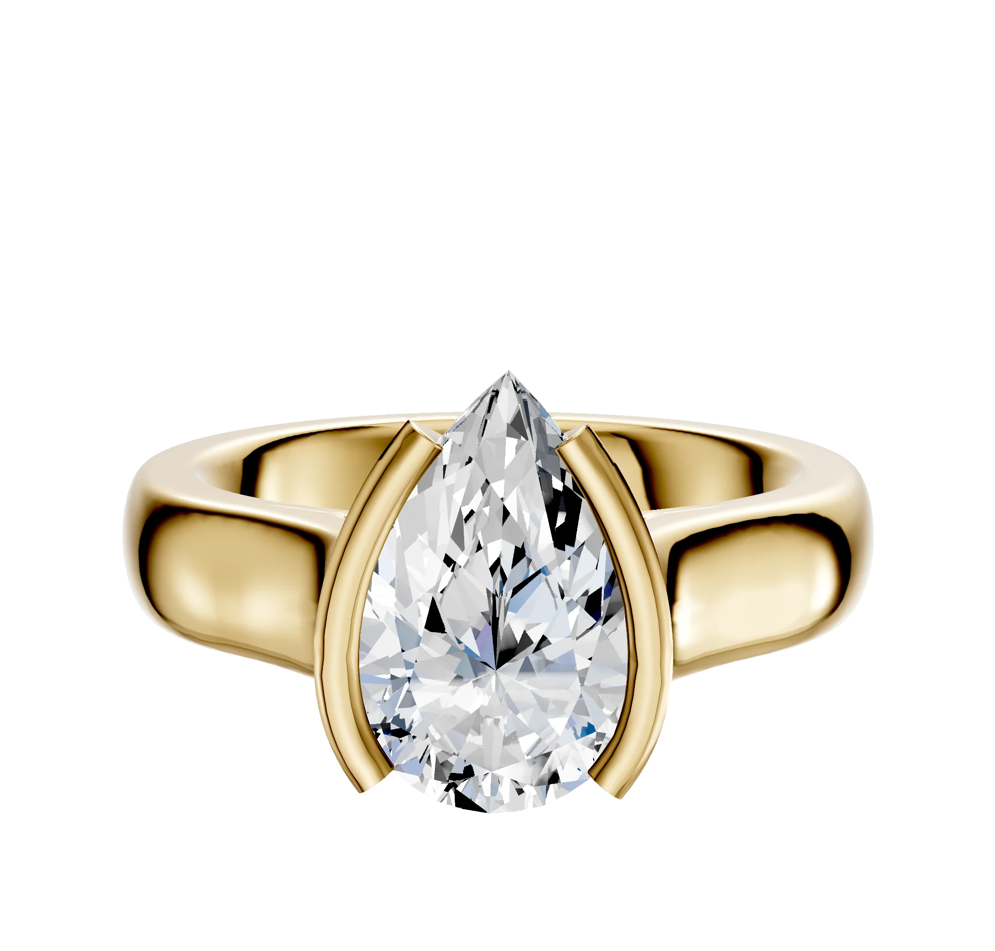 14K Yellow Gold Bezel Half Bezel North/South Cathedral Dome 4.0mm Engagement Ring