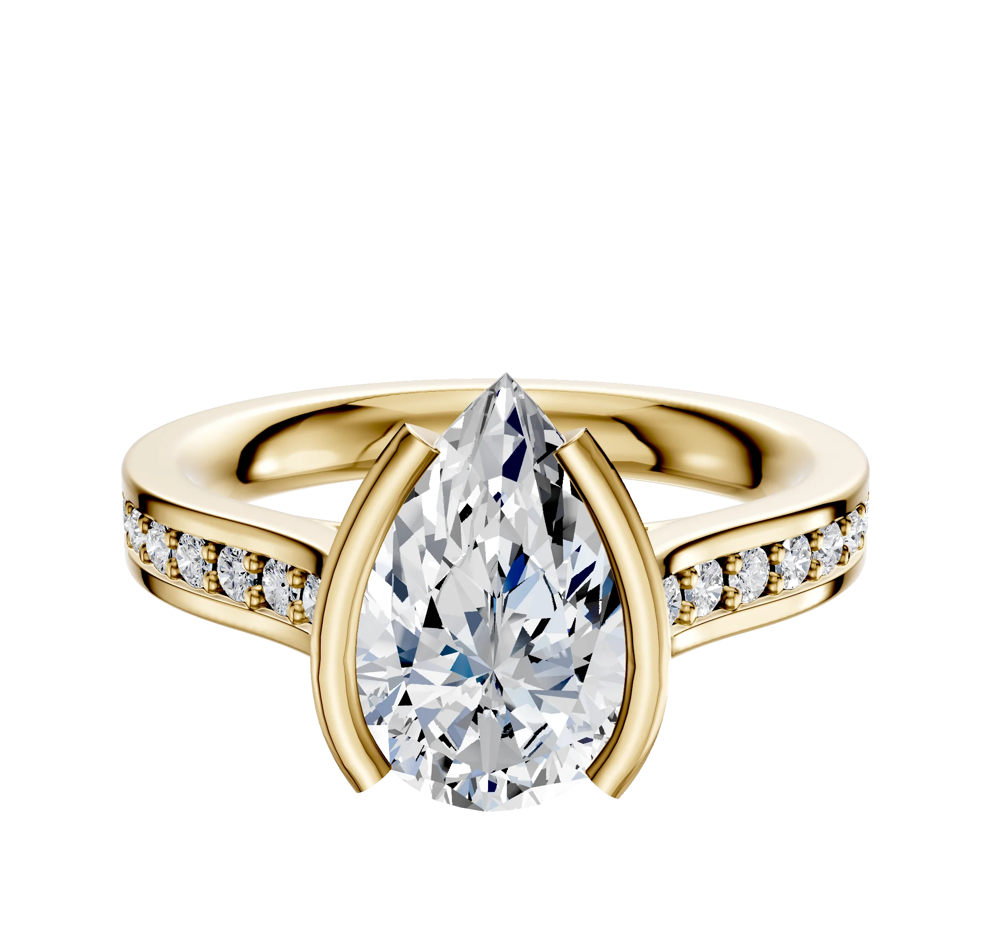 14K Yellow Gold Bezel Half Bezel North/South Cathedral Flat 1-Row-Pave 2.5mm Engagement Ring