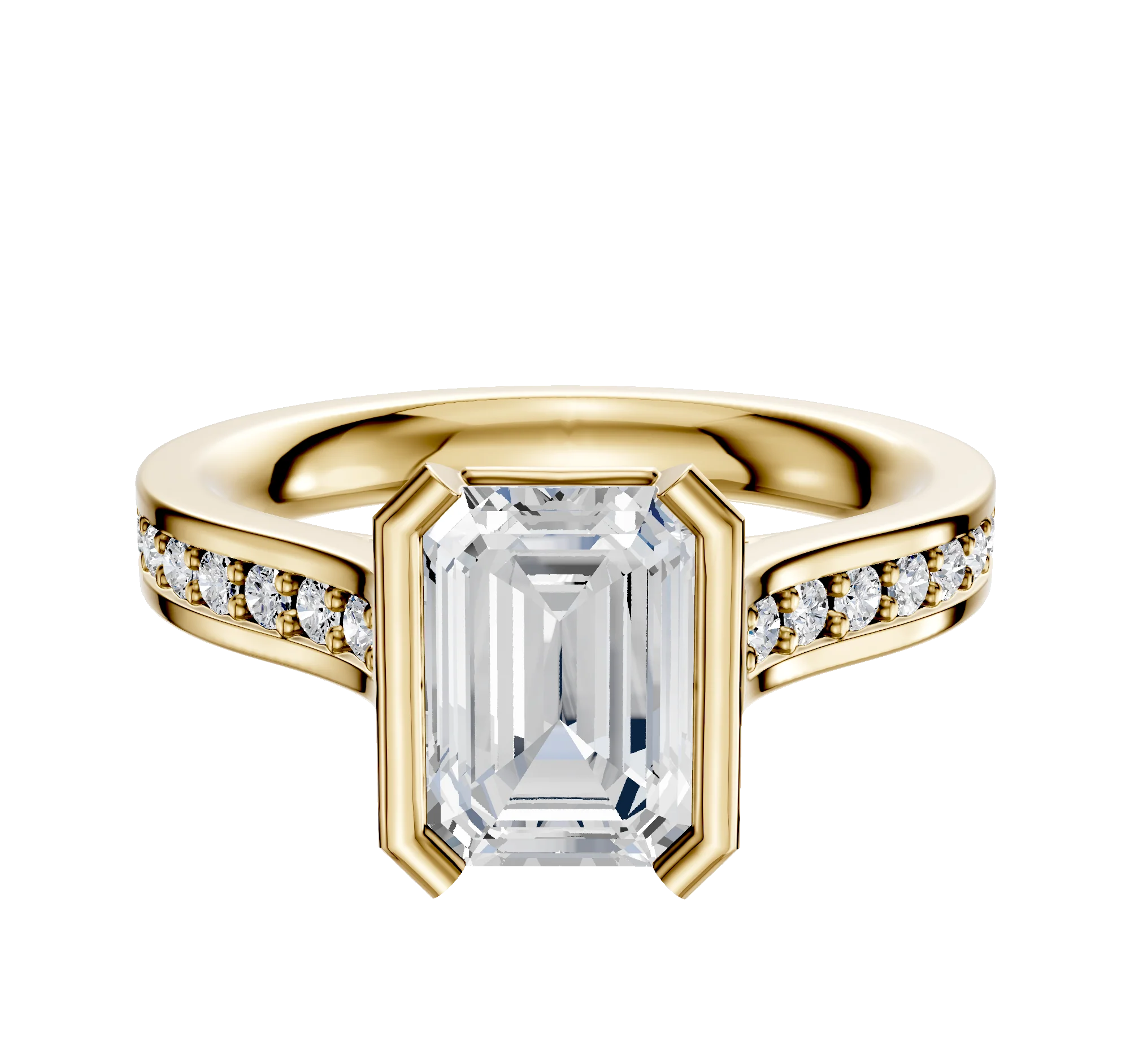 14K Yellow Gold Bezel Half Bezel North/South Cathedral Flat 1-Row-Pave 2.5mm Engagement Ring