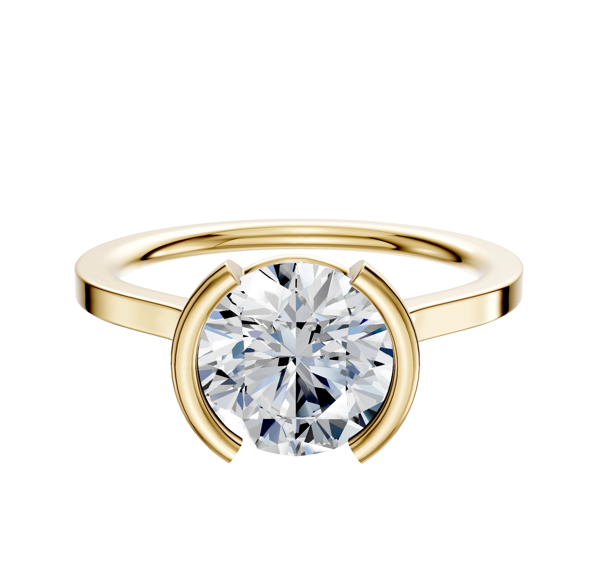 14K Yellow Gold Bezel Half Bezel North/South Cathedral Flat 1.5mm Engagement Ring