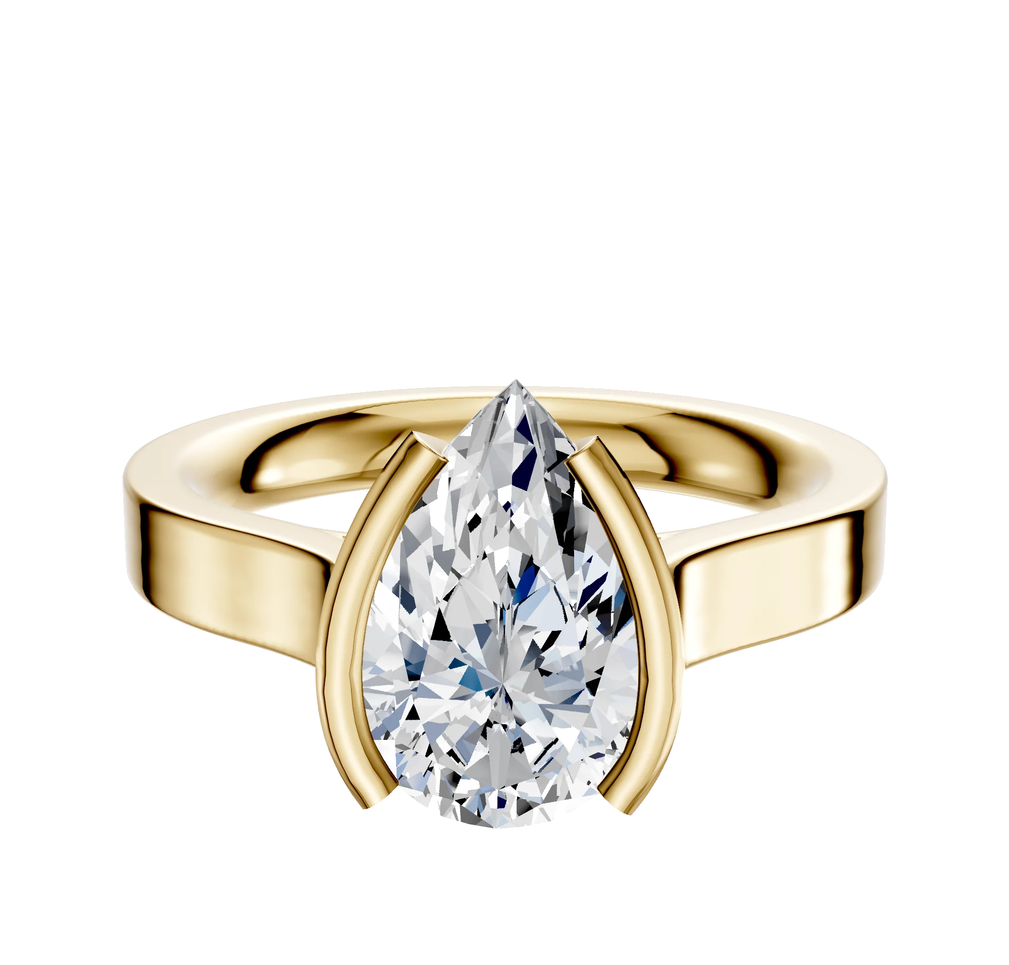 14K Yellow Gold Bezel Half Bezel North/South Cathedral Flat 3.0mm Engagement Ring