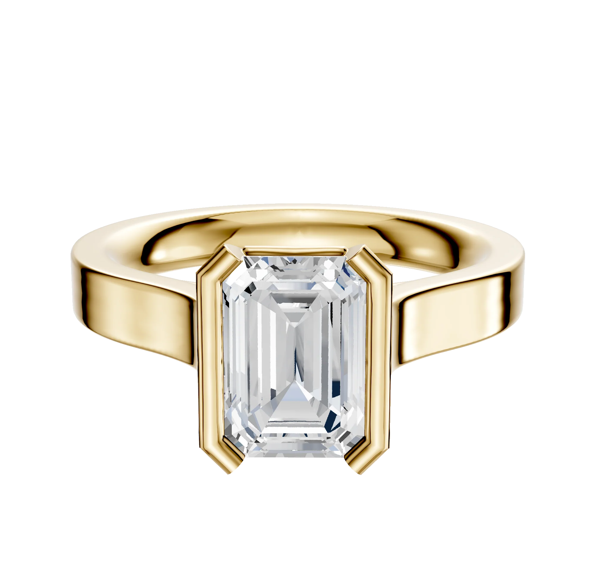14K Yellow Gold Bezel Half Bezel North/South Cathedral Flat 3.0mm Engagement Ring